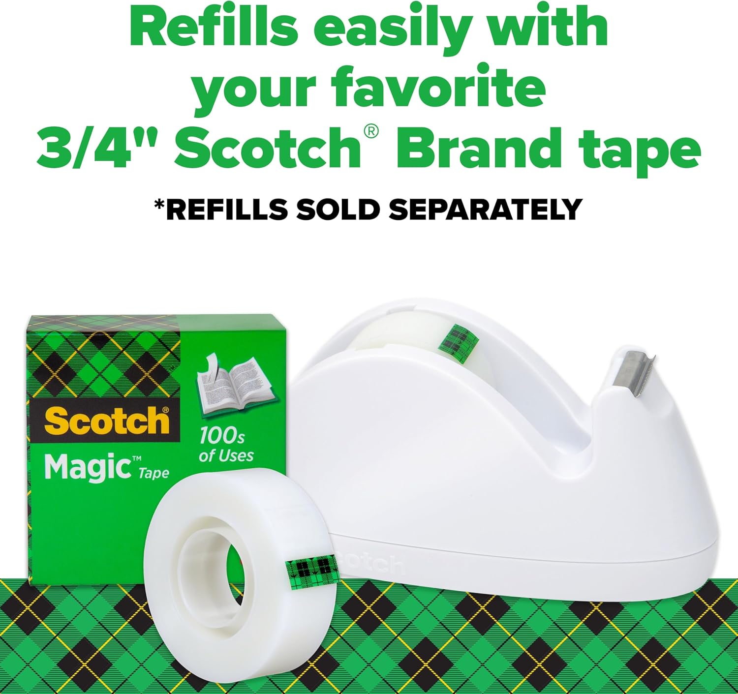 Scotch Dispenser with Magic Tape, 3/4 x 350 Inches, Non-Skid Base, 1-Pack, Colors Will Vary (C29)