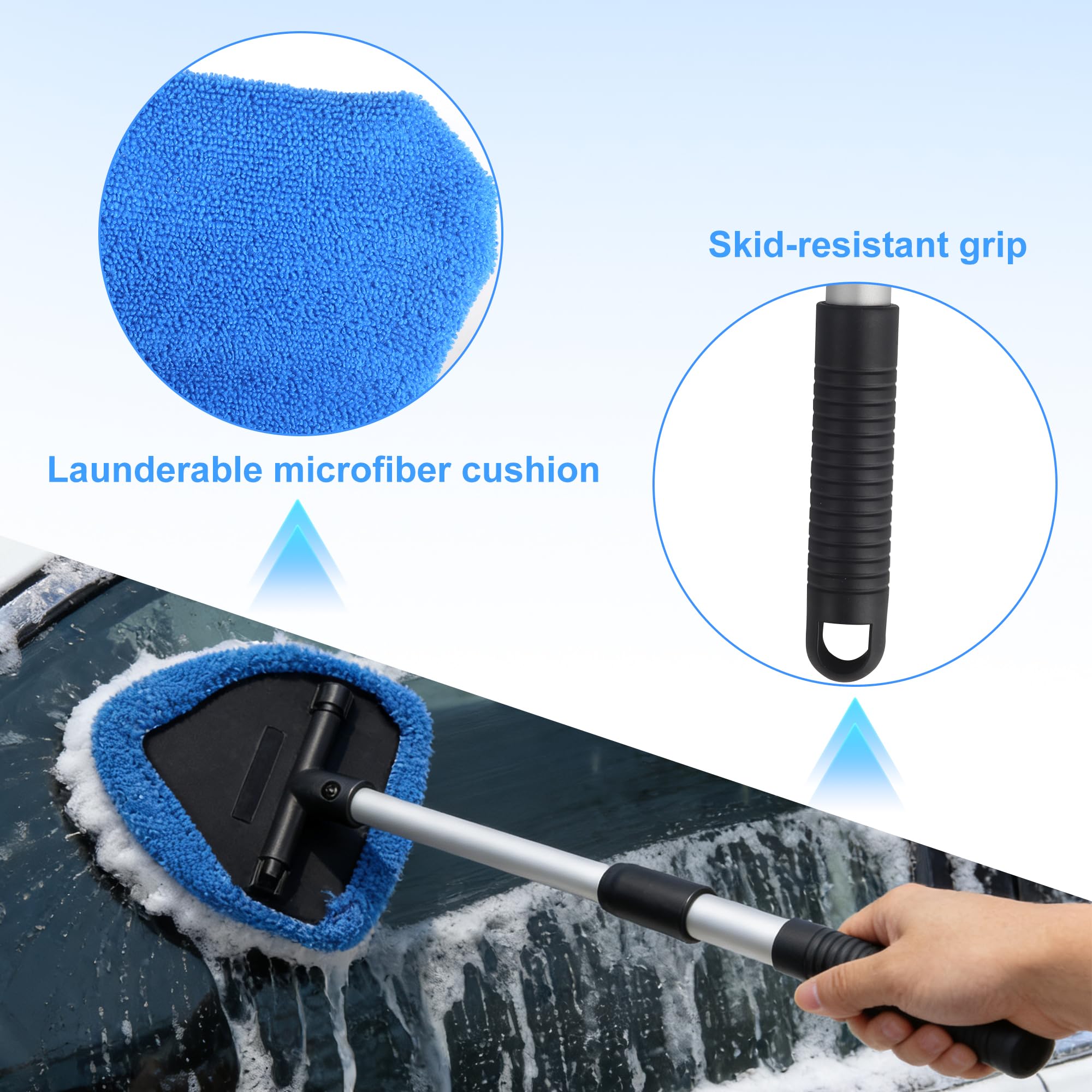 Nettoyage Pare Brise Kit, 6 Tampons Lavables, 1 Vaporisateurs, Nettoyage de Pare Brise avec Poignée Télescopique avec Poignée Pivotante à 180°, pour le Nettoyage des Vitres - 3