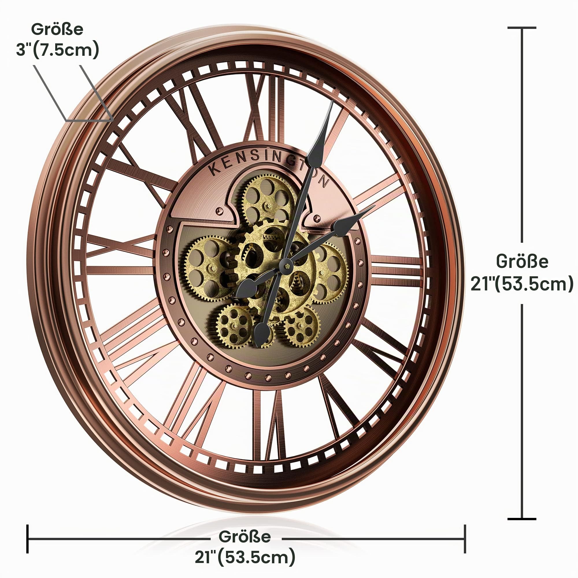 Wanduhr Große 53cm mit Bewegliche Zahnrad, Vintage Retro Industriell Metall Wanduhr Romische Zahlen für Zimmer Zuhause KüChe Schlafzimmer Büro Schule(Vintage Rot)