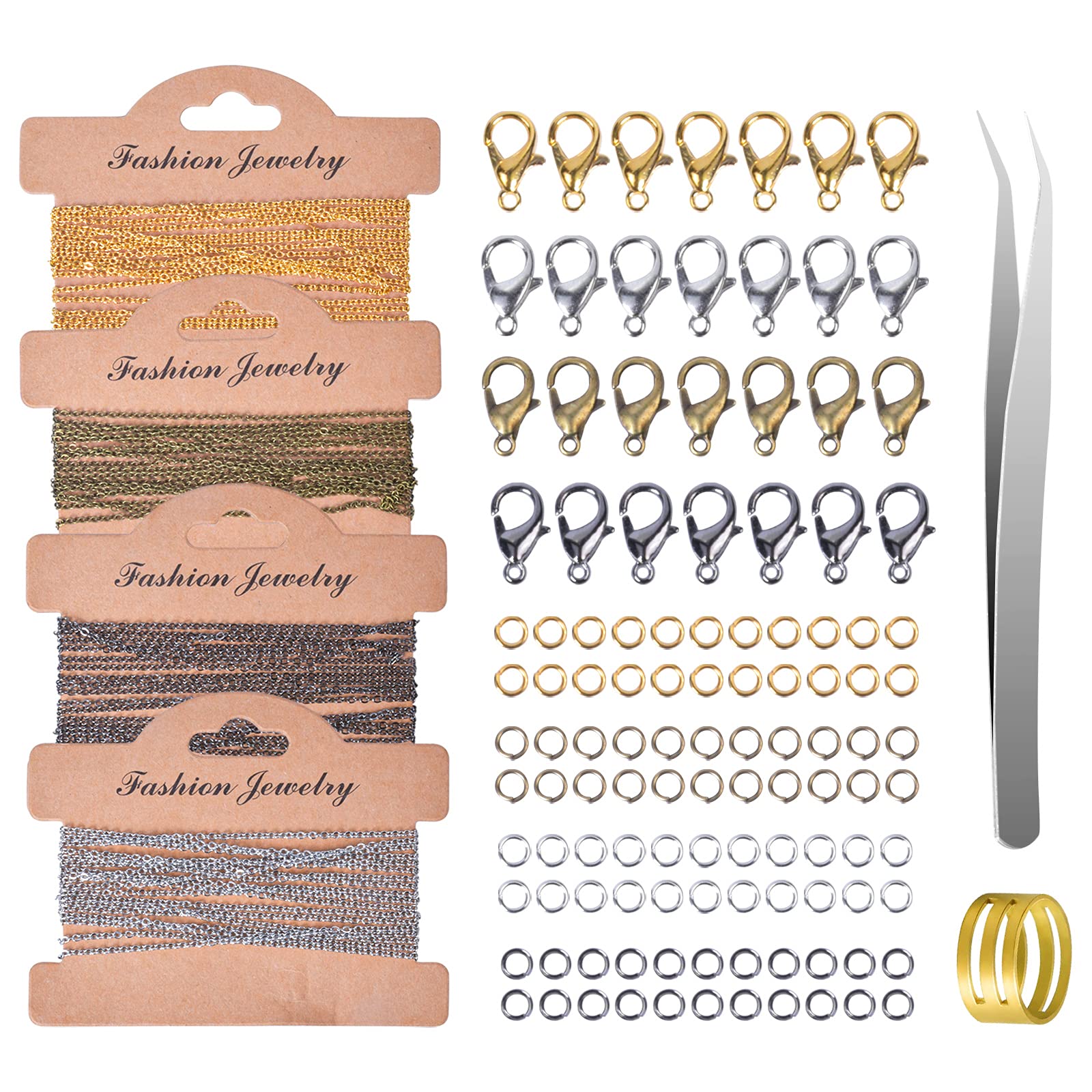 PinshengDIY Necklace Chains, 12m Jewelry Making Chains with 88 Open Jump Rings and 28 Lobster Clasps, 1.5mm Iron Twisted Necklace Chains Cable Chain Bulk for Jewelry Making(4 Colors)