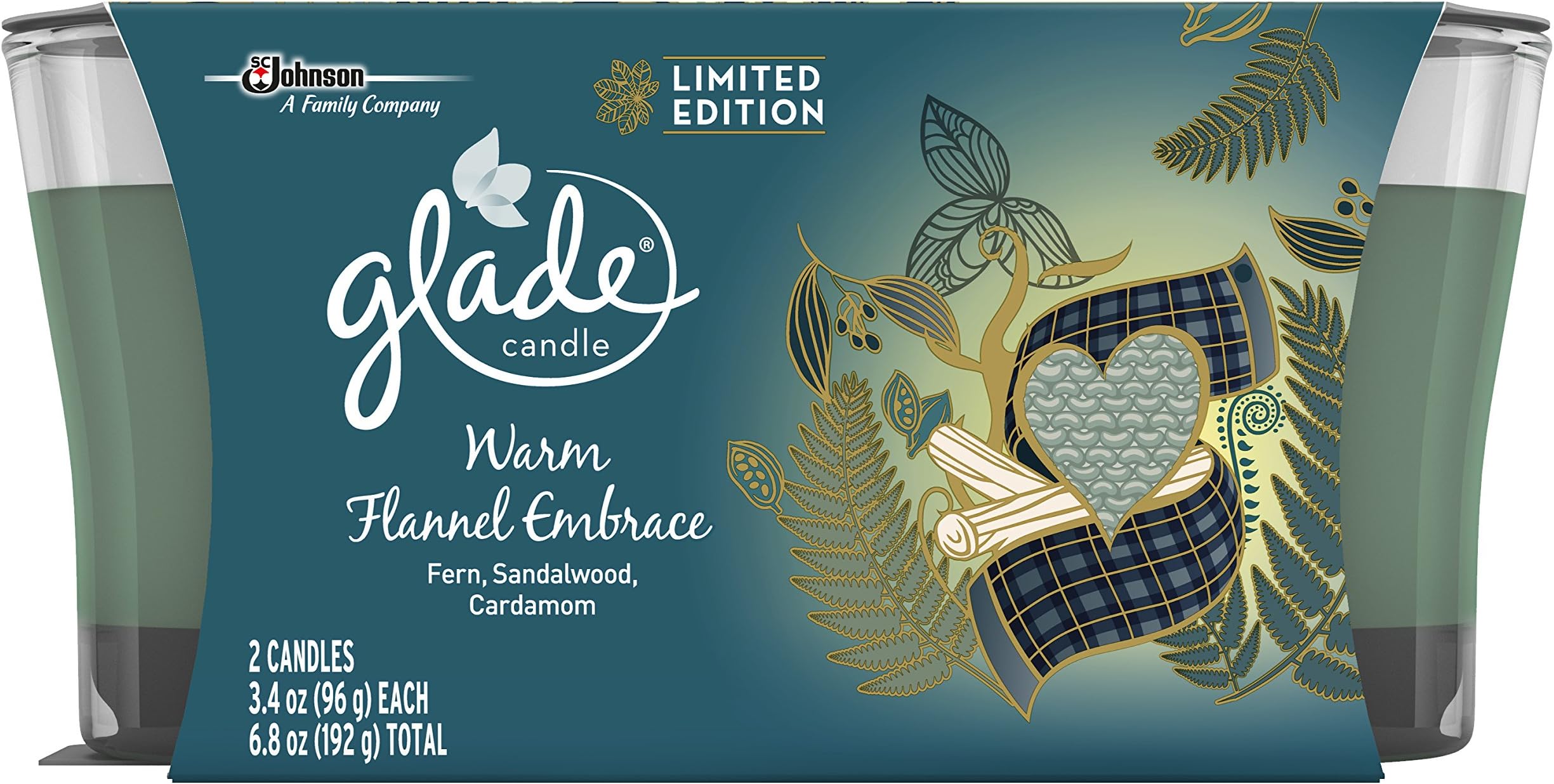 Glade Jar Candle Air Freshener, Warm Flannel Embrace, 2 candles, 6.8 oz