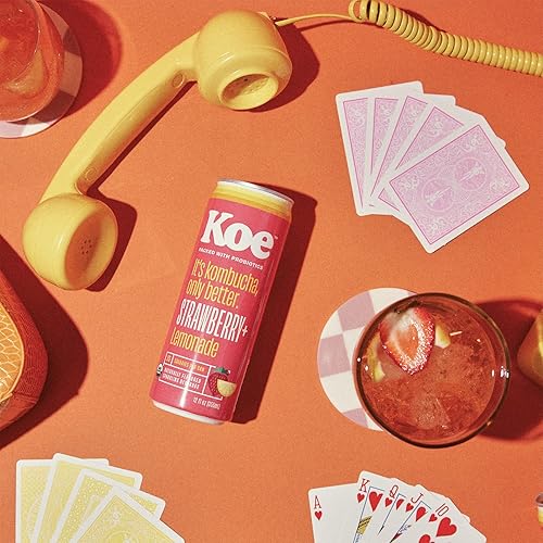 Miniatura 5 de Koe - Latas orgánicas de kombucha limonada de fresa bebidas de frutas espumosas con probióticos vivos y vitamina C paquete de 12 onzas