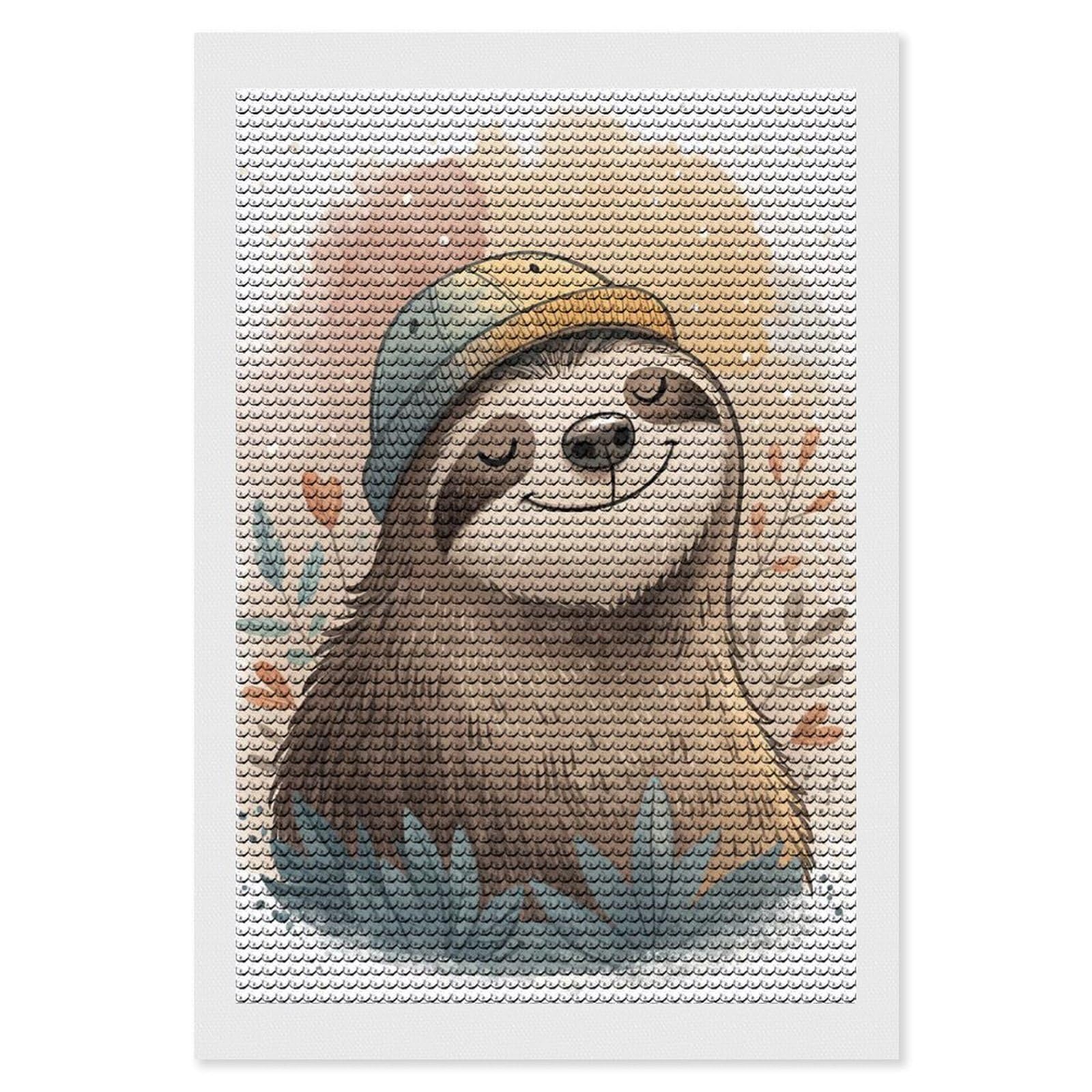 Junmoney Cute Sloth Wearing A Beanie Diamond Art Kit 8"x12", Modern Decor, Farmhouse Decor, Home Wall Art, Festive Craft Gift, Handmade Wall Decor