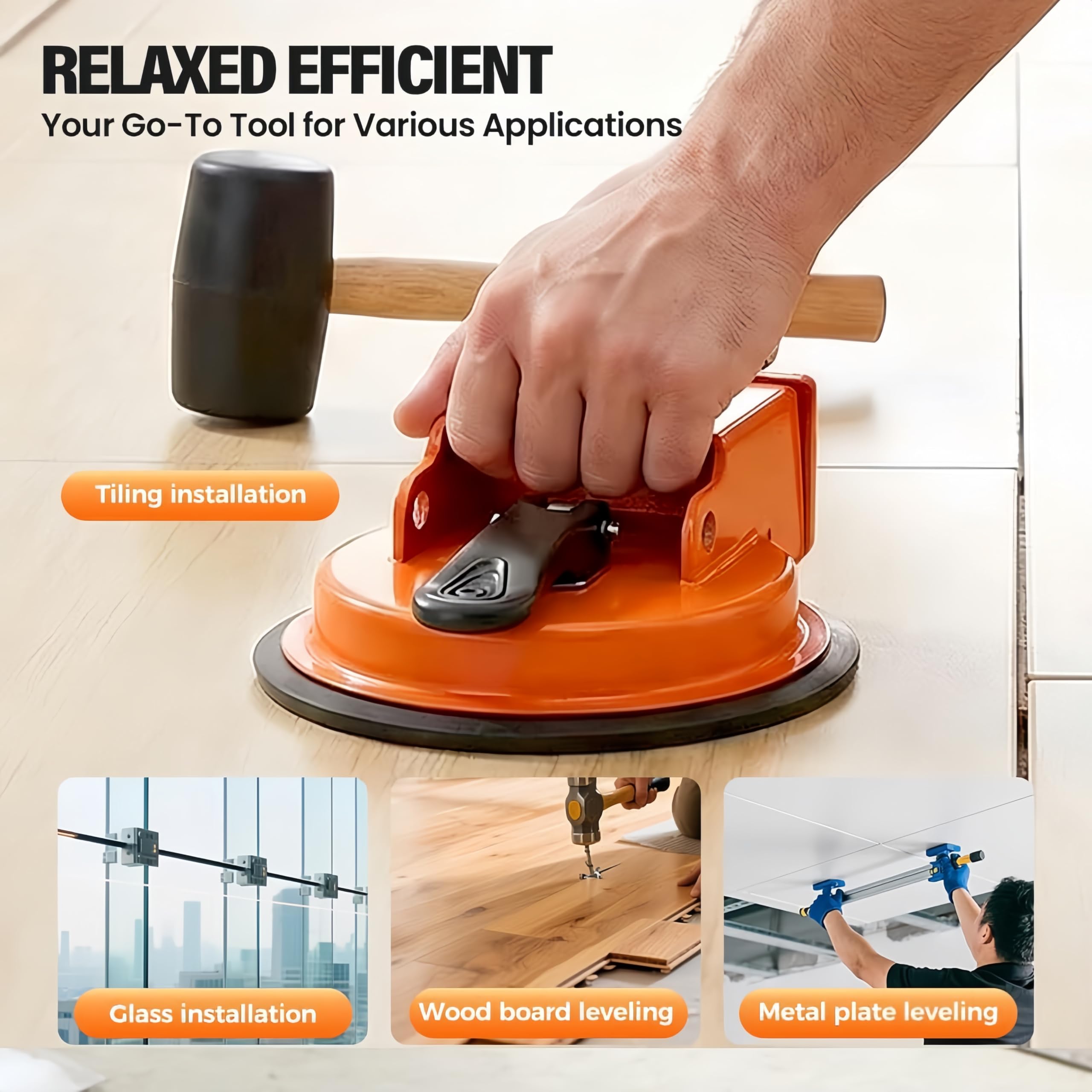 Floor Gap Fixer Tool, 2026 New Heavy Duty Floor Suction Cup Tool for Gaps, Enhanced Vacuum Suction Cup, Flooring Gap Repair Tool for Laminate, Vinyl, Wood & Tile Flooring (Orange) - 4