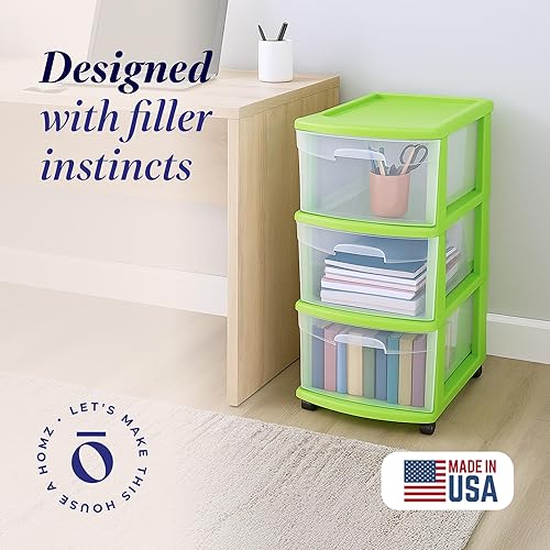 Miniatura 62 de HOMZ Torre de Cajones, Carrito Organizador de Almacenamiento de Plástico Transparente de 3 Niveles, Marco Morado - Contenedores de Cajones Rodantes