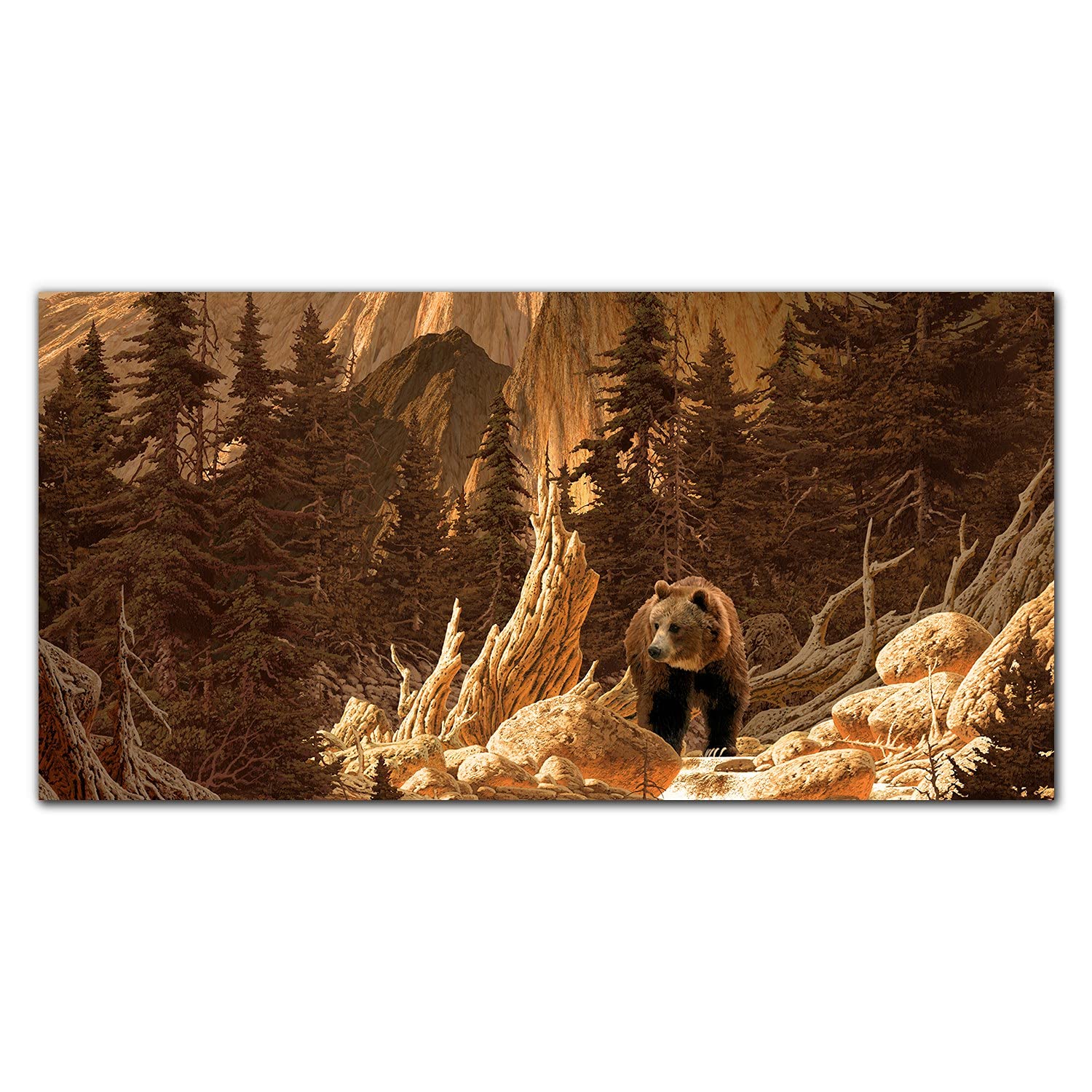Crédence en verre trempé 140x70cm au design moderne de montagnes et ours sauvage