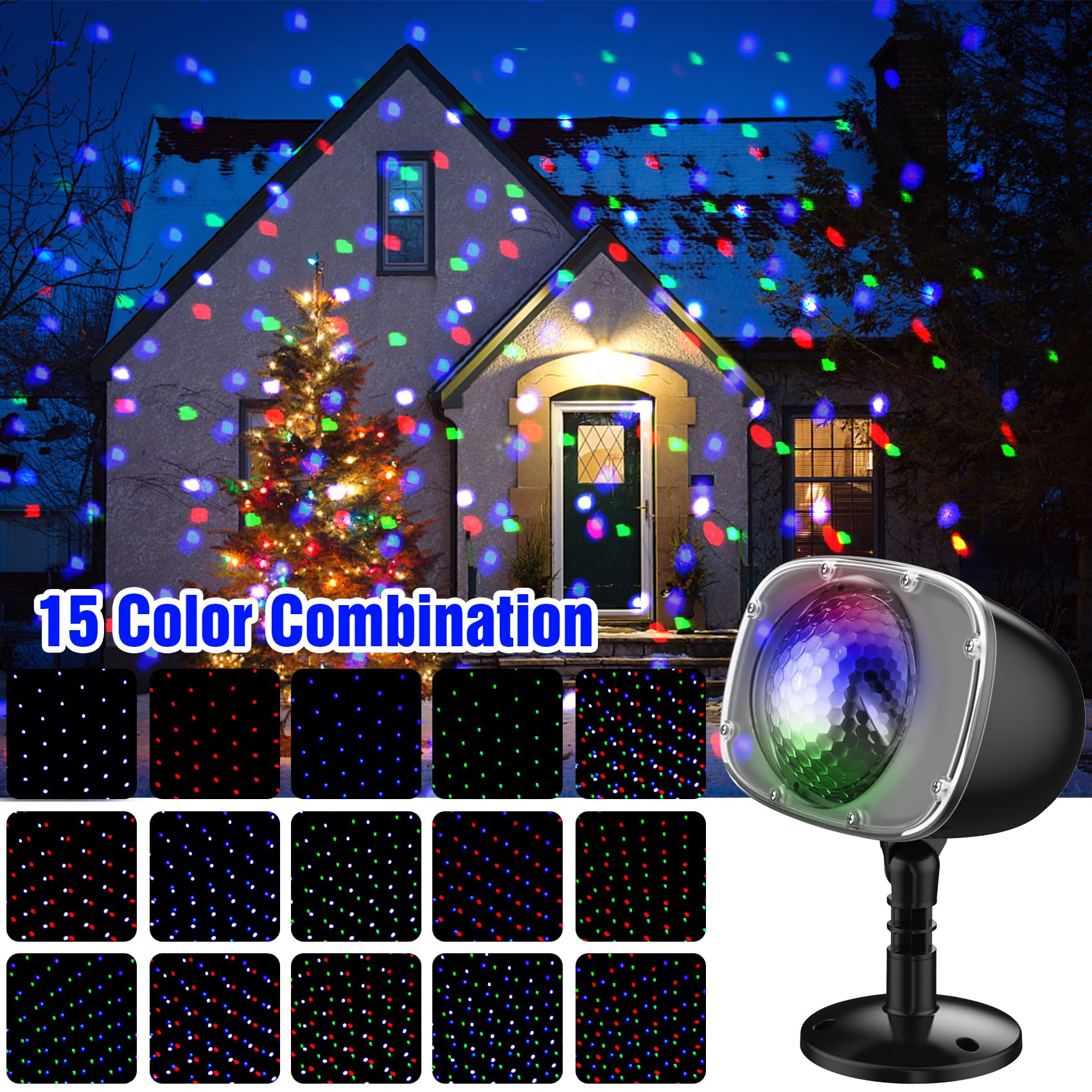 Proyector de luces de Navidad de Halloween para exteriores, proyección de nieve caída giratoria de 15 colores con control remoto, puntos móviles, luces de paisaje para el hogar, interior, patio 2
