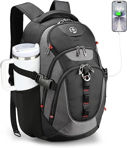 Miniatura 30 de swissdigital Mochila para portátil de viaje de negocios, para hombre y mujer, con puerto de carga USB inteligente, compatible con portátiles de 15.6