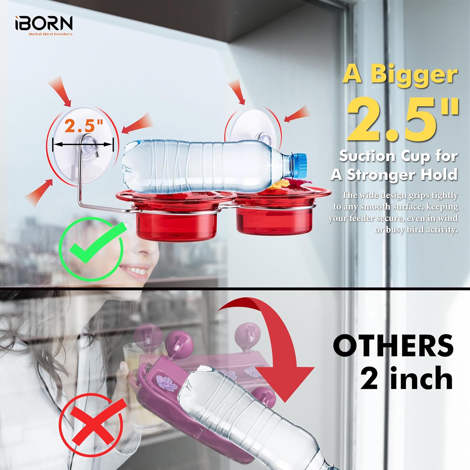 iBorn Window Hummingbird Feeder Hummingbird Feeder with Strong Suction Cup Mini Humming Bird Feeders for Outdoors, Bee-Proof Feeding Ports & Stainless Steel Base, 3oz, 2025 New - Image 4