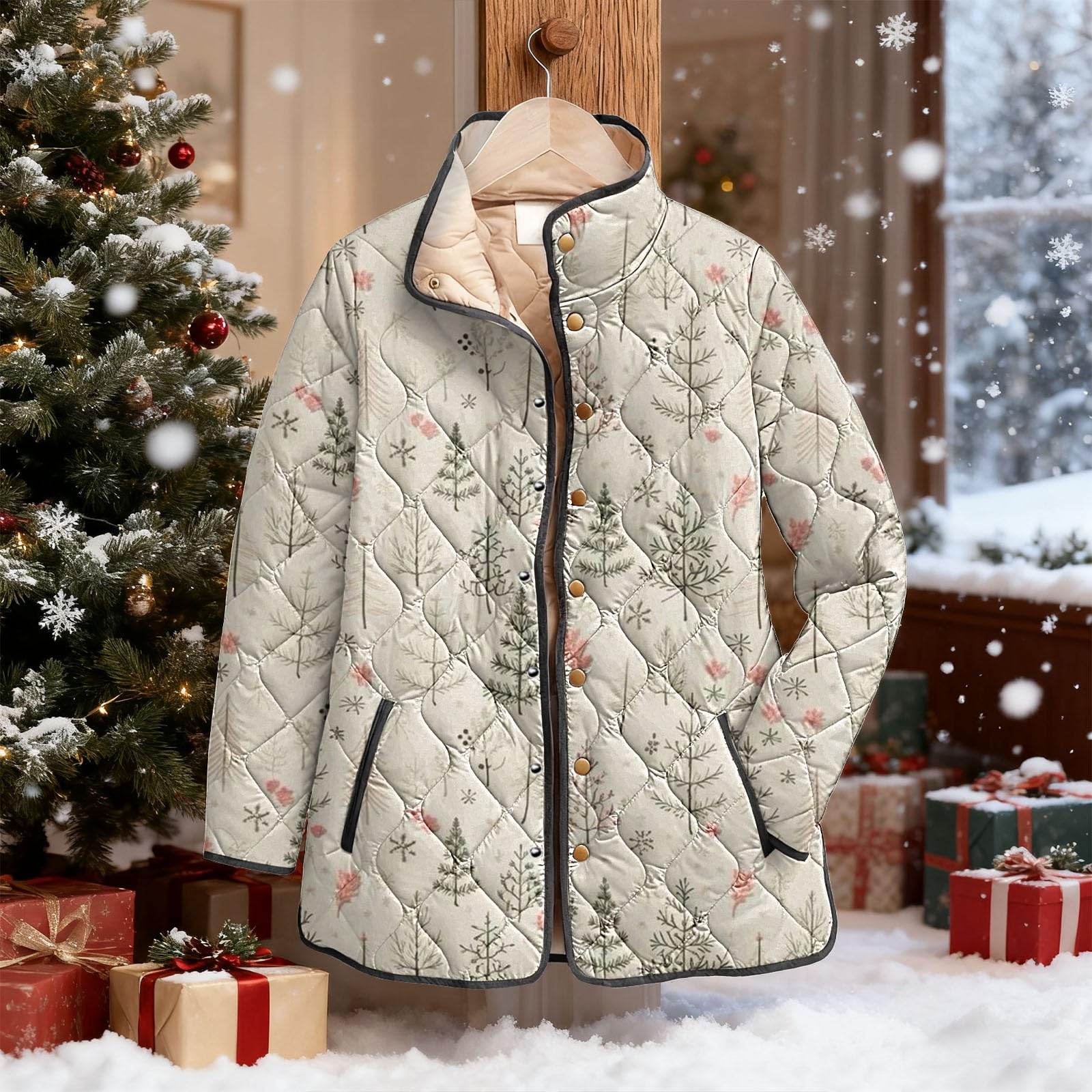 Cocila Printed Plus Size Women's Winter Quilted Jacket Long Sleeved Button Down Lightweight Padded Giacche Invernali Giacca Double Face Donna Giacca Nera Donna Lunga Felpa Aderente Felpe