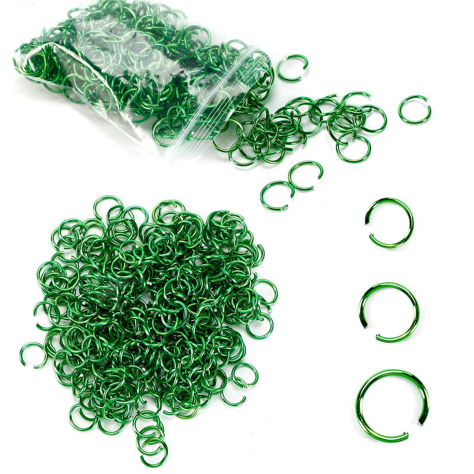 900Pcs O Ring Connectors Metal Open Jump Rings Set Stainless-Steel Jump Rings for Jewelry Making Connectors (Green 6, 8, 10mm)