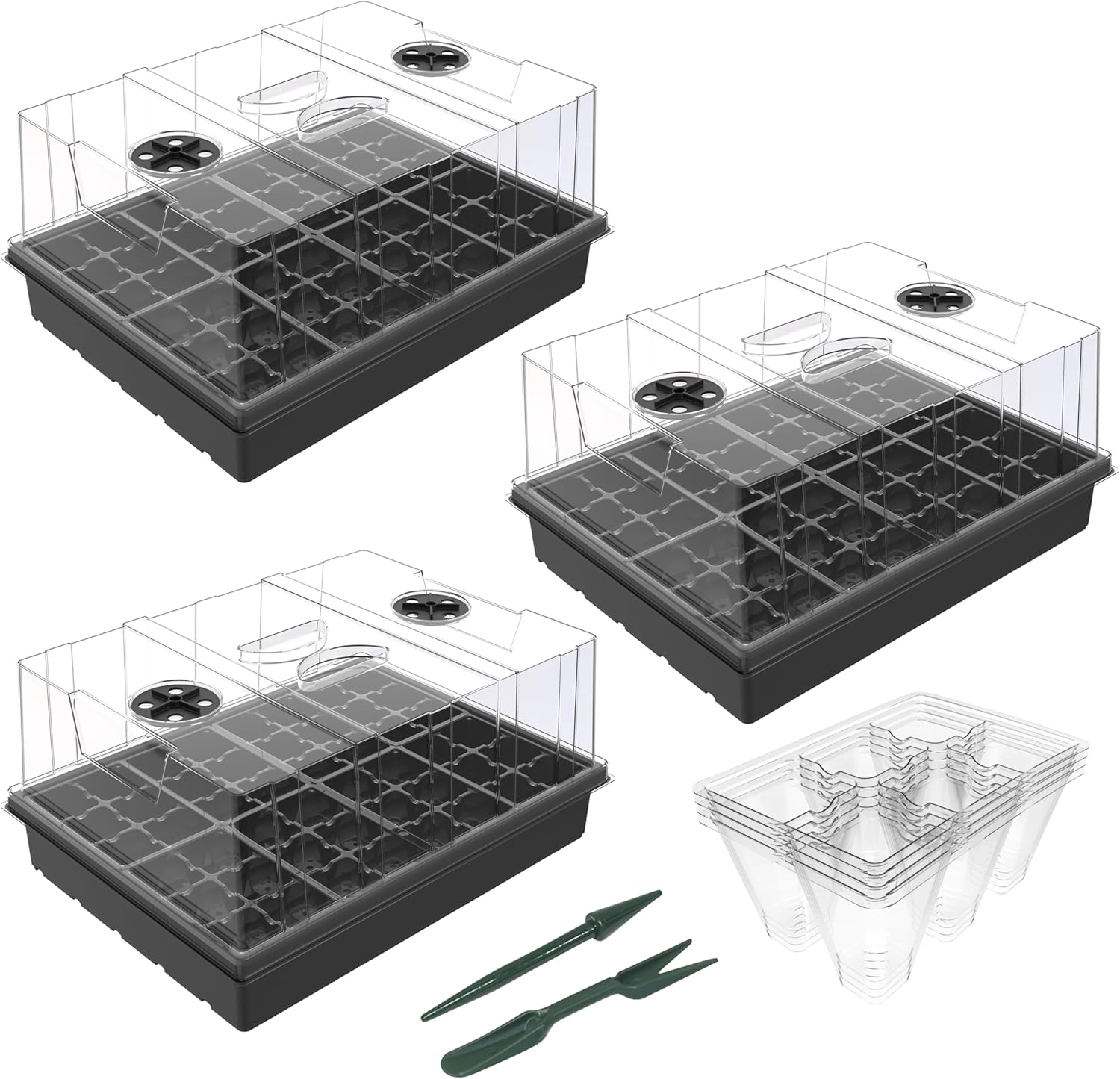 Gardzen Seed Starter Trays, 3 Set Seed Starting Kit with High Dome & Sturdy Base, Reusable Plant Starter Trays with Clear Cells for Seedlings and Microgreens
