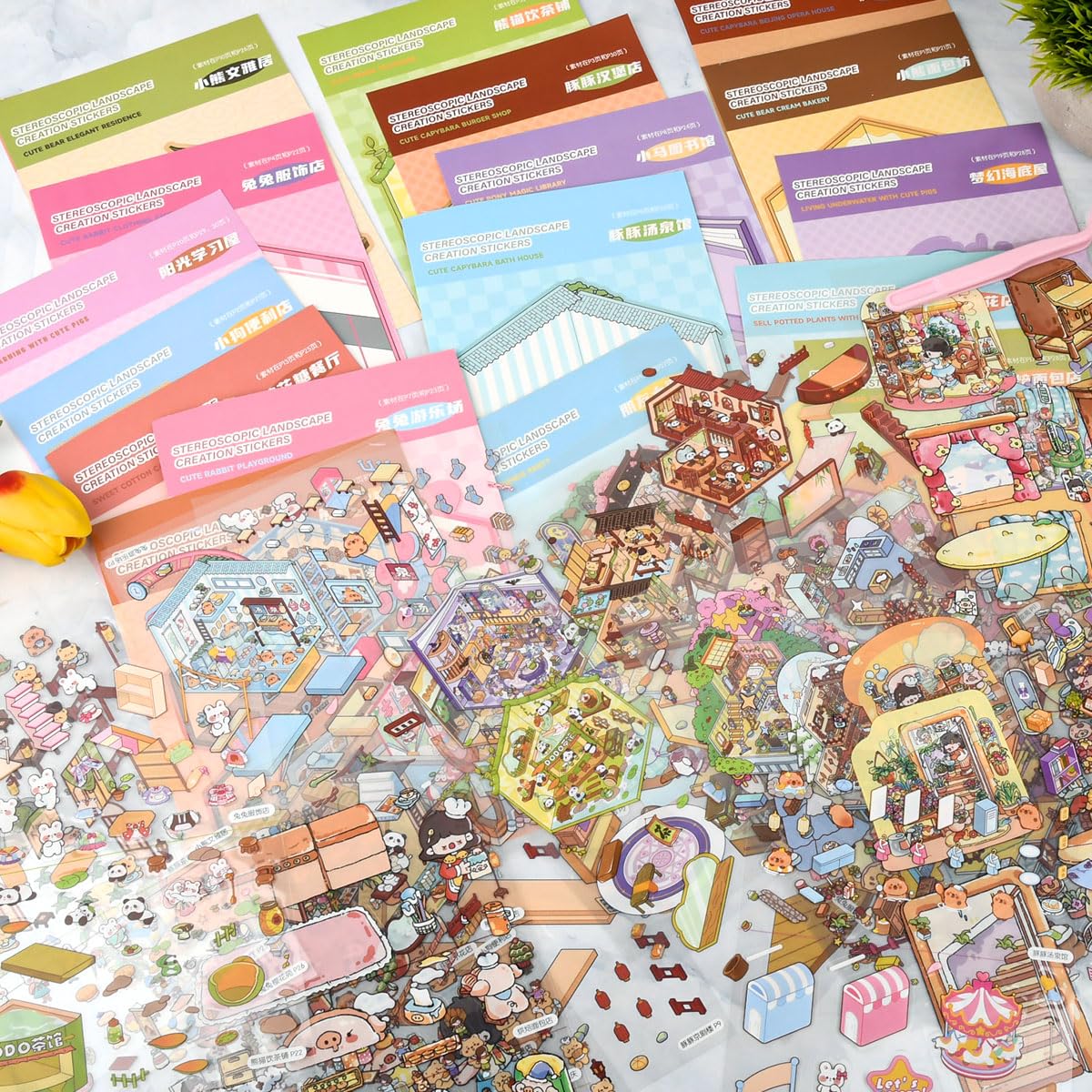 TMBMLPP 40 Sets DIY 3D Sticker Scene Book, Miniature Scene Stickers Book, Creative Scene Sticker Books, 40 Scenes - Image 3