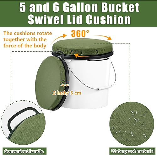 Miniatura 3 de Lewtemi 2 asientos de cubo de 5 galones, asiento giratorio de 360 grados, tapa acolchada verde de 2 pulgadas de grosor, con cubierta impermeable
