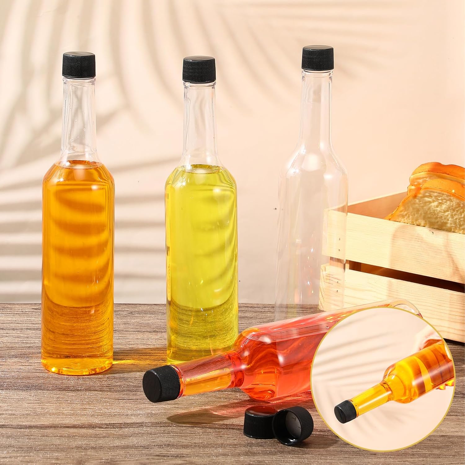 Tioncy 20 Pcs 15 oz Plastic Long Neck Coquito Bottle Empty Clear Liquor Wine Bottles with Screw on Caps Homemade Wine Coquito Limoncello Containers for Drinks DIY Christmas Craft Decoration
