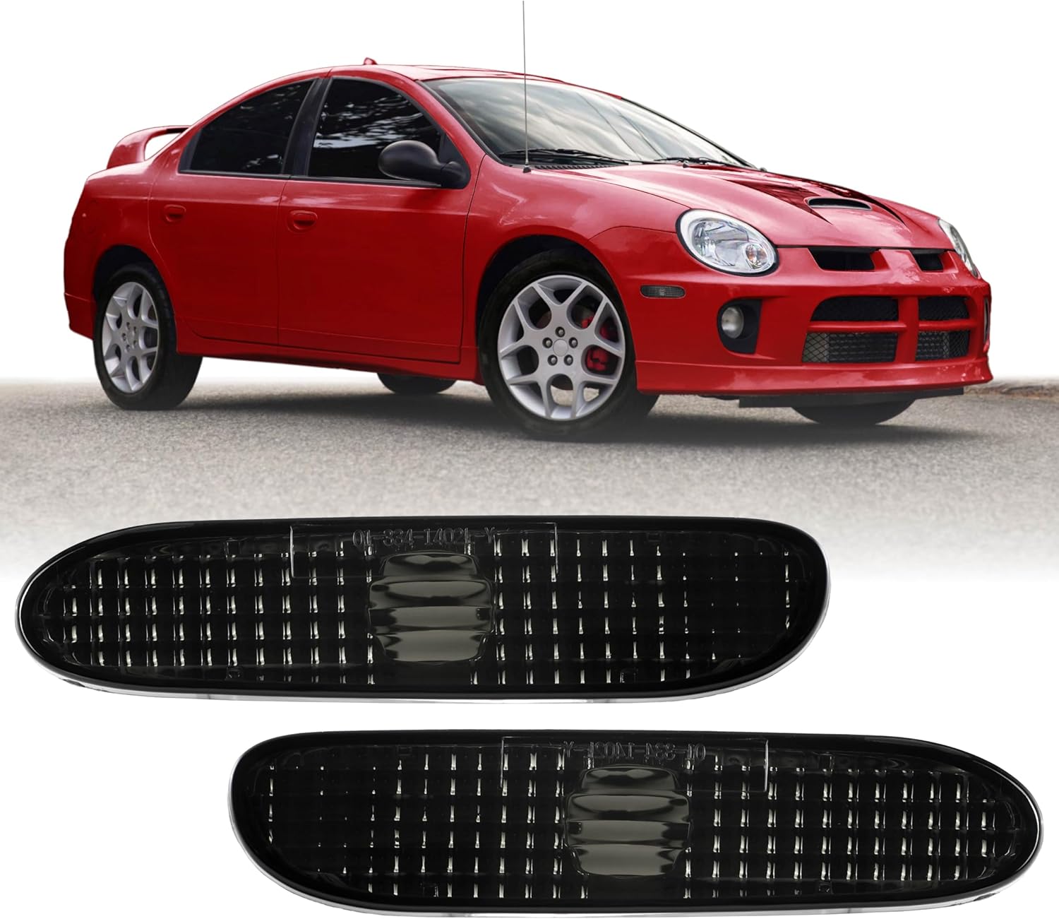 USR 00-05 NEON Side Marker Light – Smoked Front Bumper Sidemarker Lamps (Left + Right) - Compatible with 2000-2005 Dodge Neon, Plymouth, Chrysler All Models/Trims (Crystal SMOKE Lens with Bulbs)