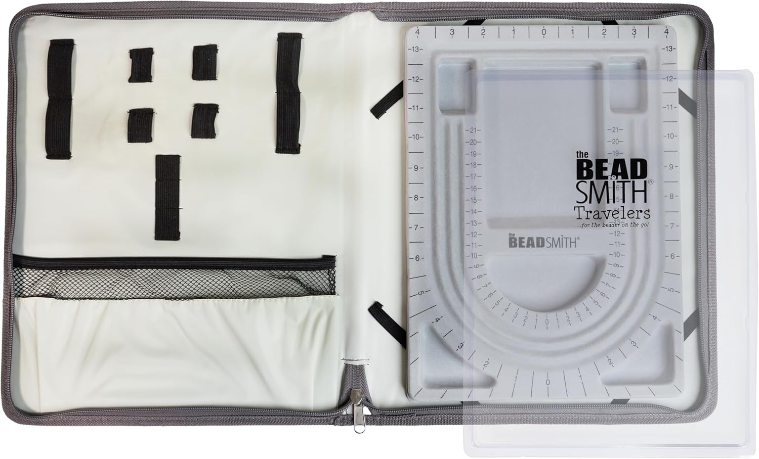 The Beadsmith Bead Folio – Basic Elements – 28” U Channel Bead Board with Lid and a Zippered Storage Case – Keep Your Designs, Beads & Tools Secure – Jewelry Making Supplies