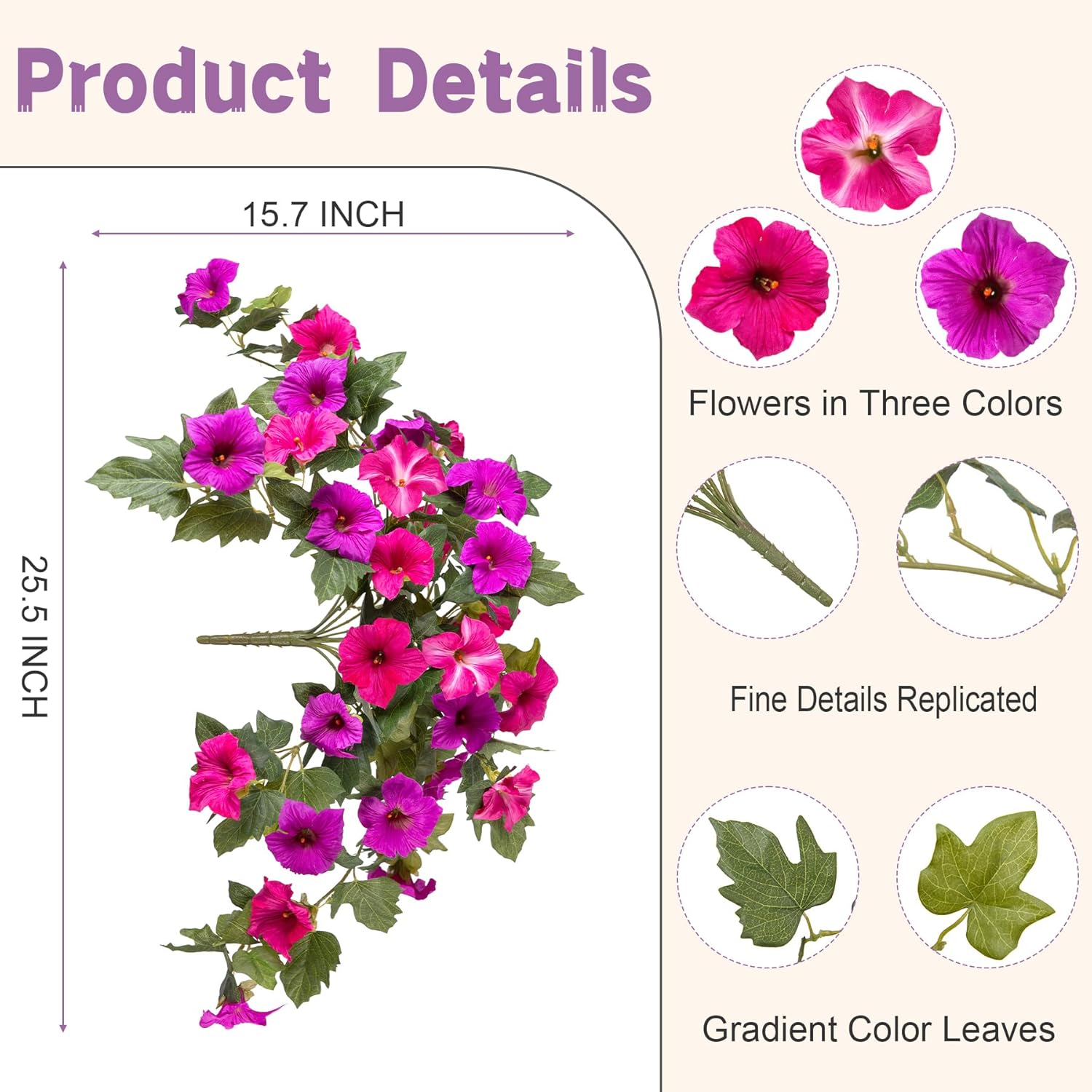 Artificial Fake Flowers for Outdoor Spring Decoration, 2PCS Faux Silk Petunias No Fade UV Resistant Flowers for Outside Garden Porch Yard Balcony Patio Realistic Indoor Decor(Fuchsia) - Image 6