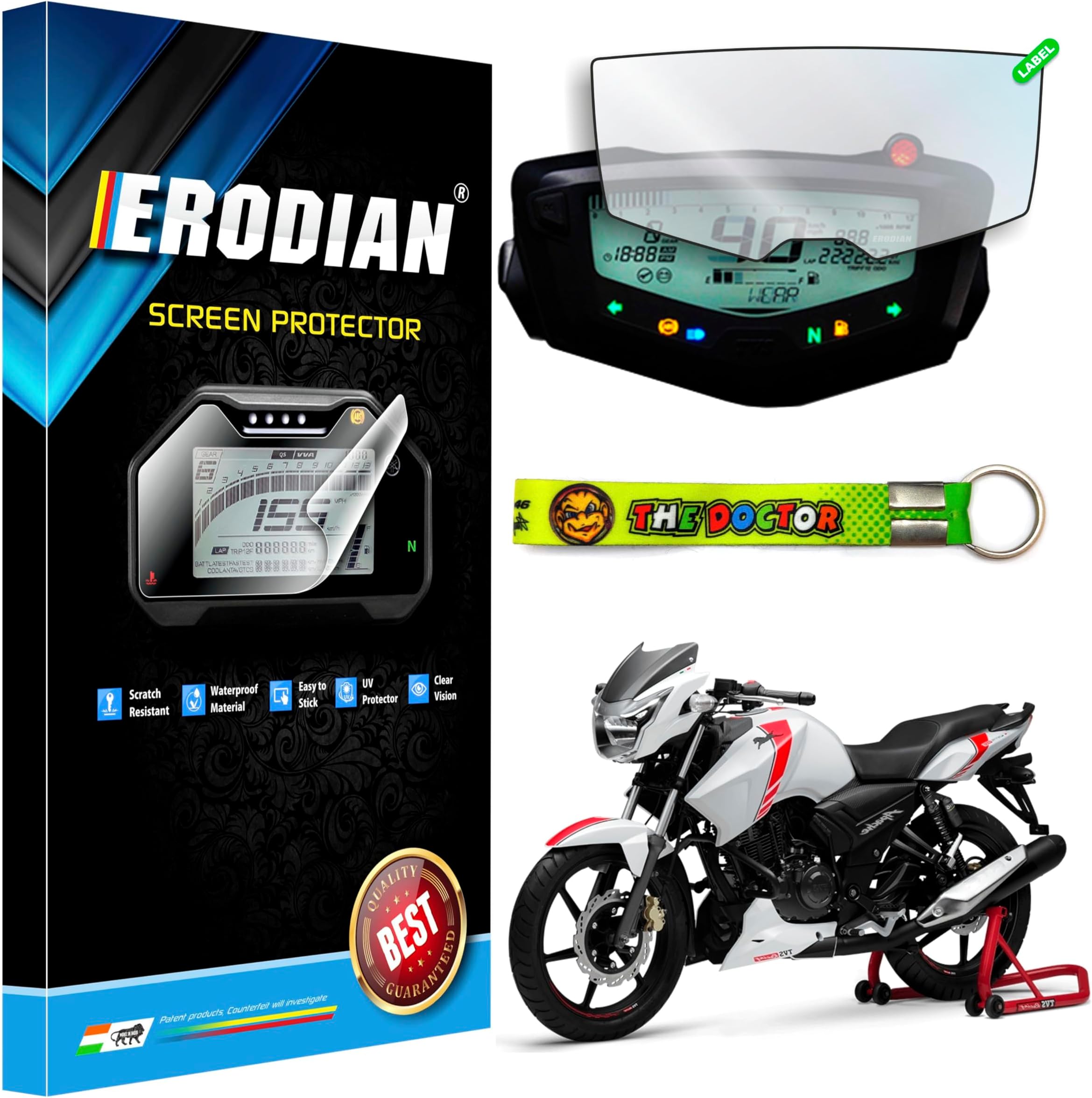 Pet Meter Display Full Screen Protector,Meter Guard For Tvs Apache Rtr 160,Rtr 160 4V,Rtr 180,Rtr 200 4V Bikes|Scratch Resistant|Water Resistant|Hd Clear Vision(1-Free Random 6 Inch Keychain)