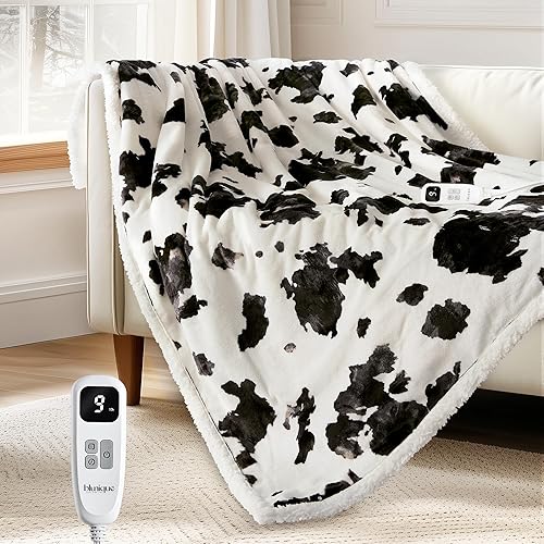 Miniatura 8 de blunique Manta térmica eléctrica, manta térmica con 5 niveles de calor y 4 horas de apagado automático, acogedora manta de sherpa de forro polar