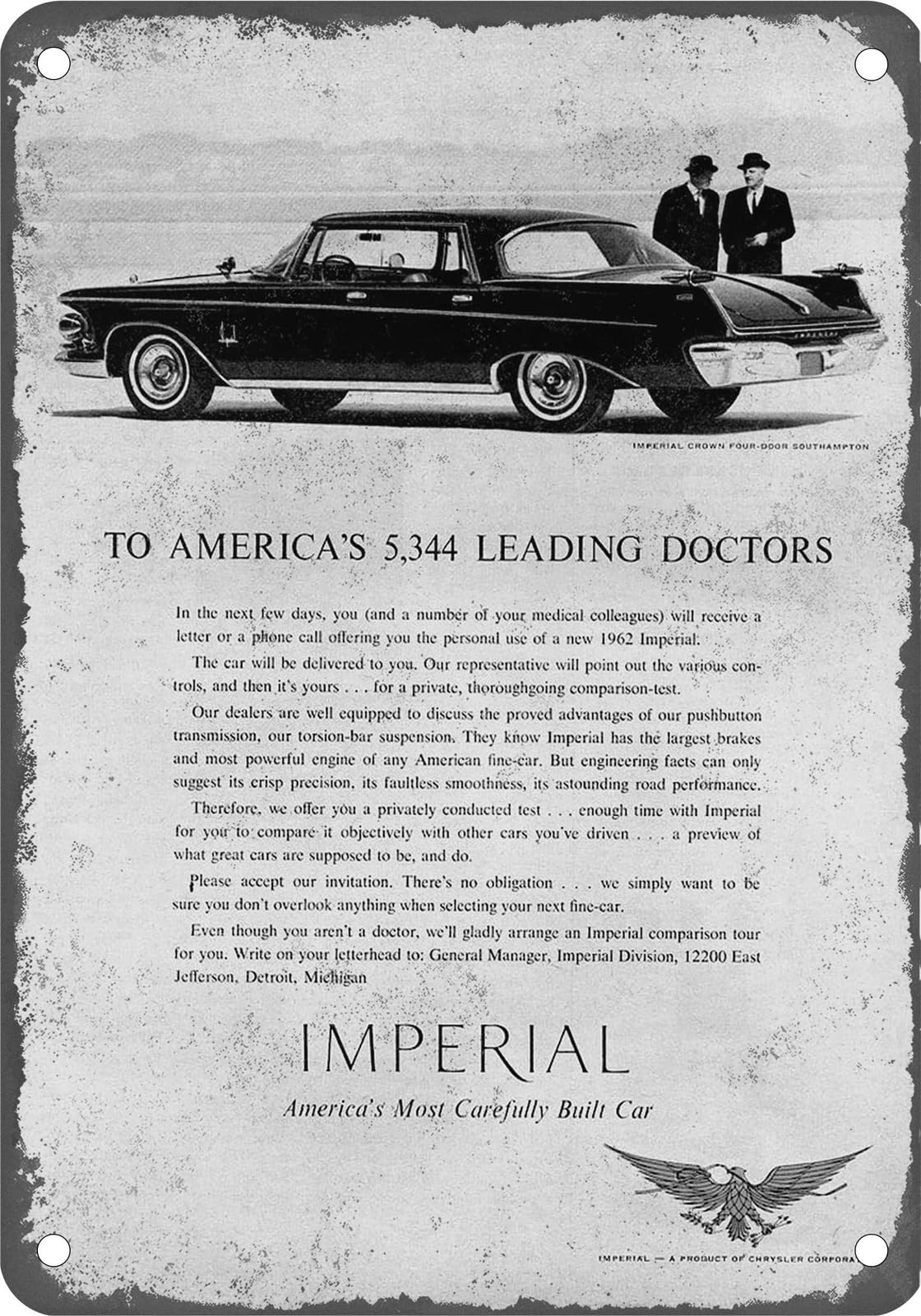 Miaomansenstore Metal Sign - 1962 Imperial Vintage Ad 05 - Old Retro Rusty Look Home Decor