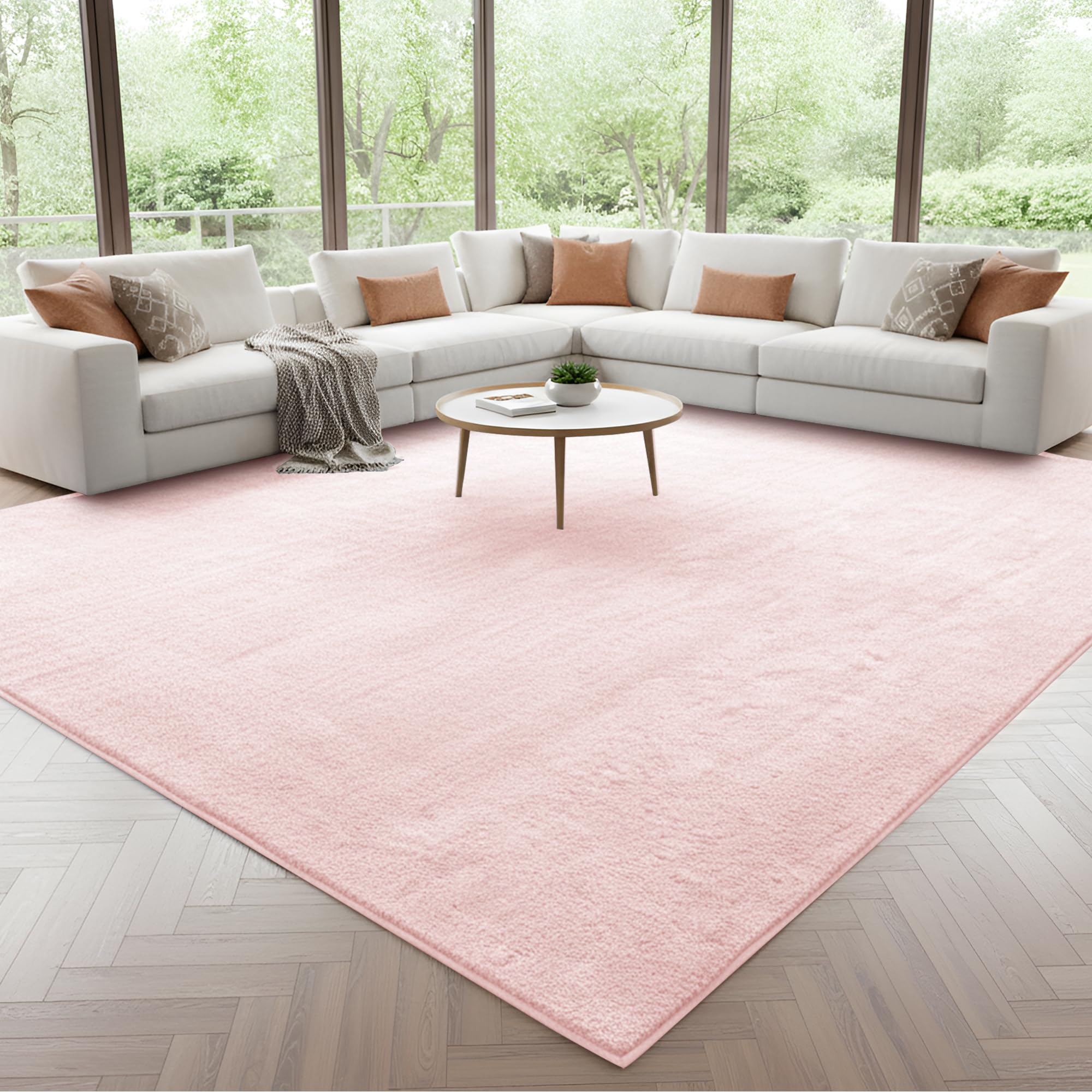 Imperial Rooms Cozy Rugs Living Room, 100% Polyester, Anti Slip Backing, Soft Fluffy Thick Low Pile 600 GSM, Large Bedside Rug for Bedroom, Non Shedding Carpet Kid Nursery Room, Light Pink, 200x290 cm