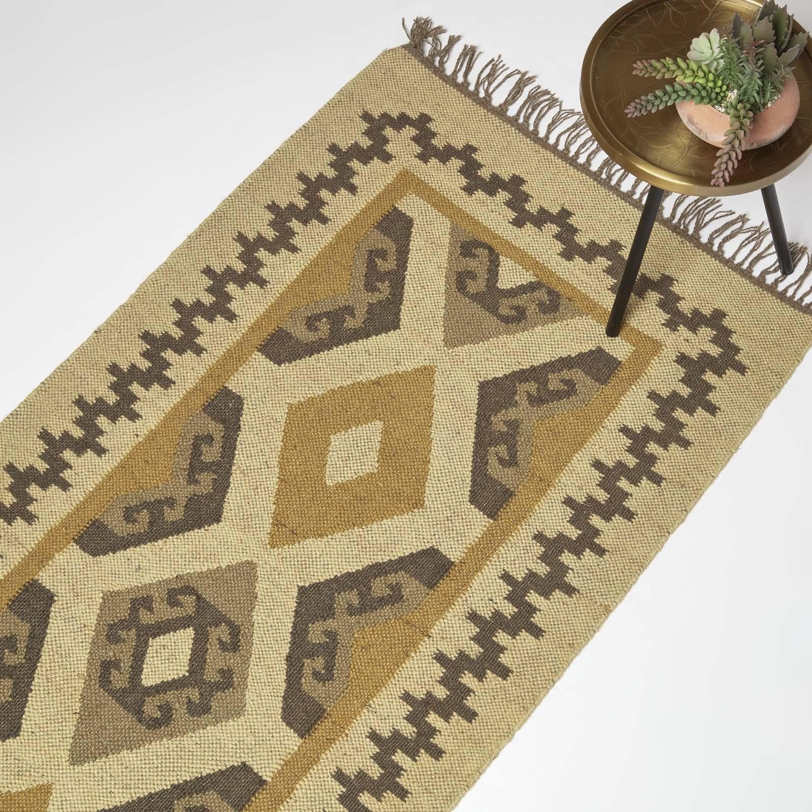 HOMESCAPES Tapis de Couloir Kilim en Jute et Laine, Tapis Multicolore Ravar, Tapis de Salon Artisanal 80x180 cm