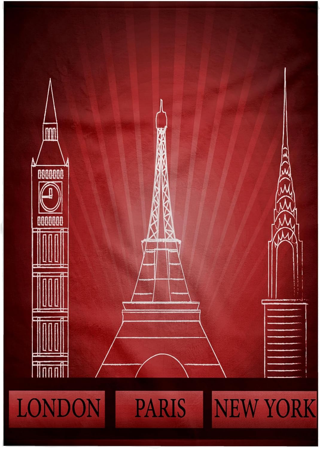 3dRose London, Paris, and New York Historical Structures in Deep Red 22x30 Bath Hand Pool Towel