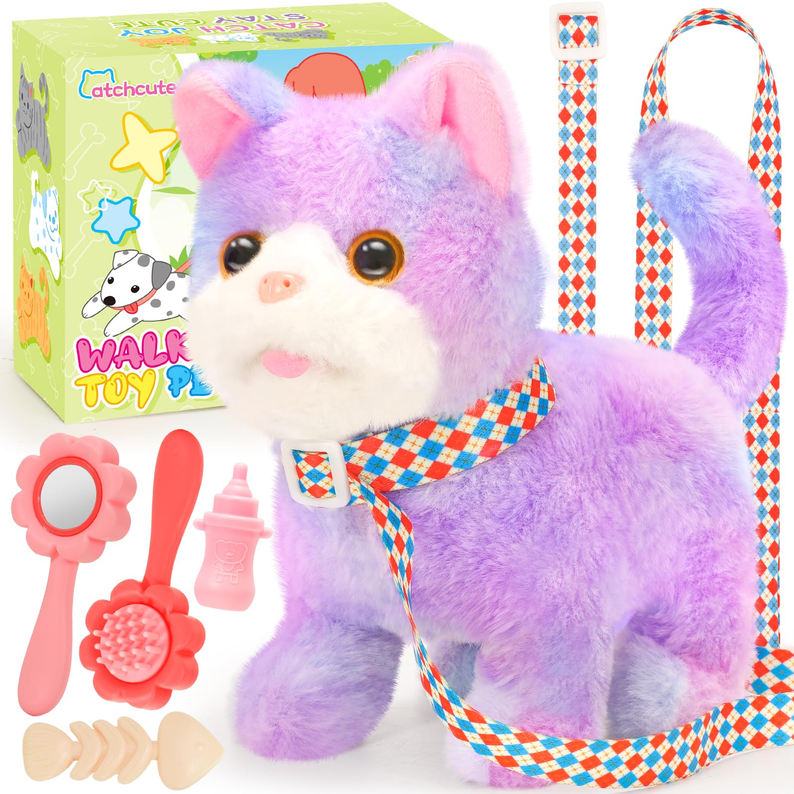 Amazon.com: CatchCute Plush Toys Cat for Kids with Leash