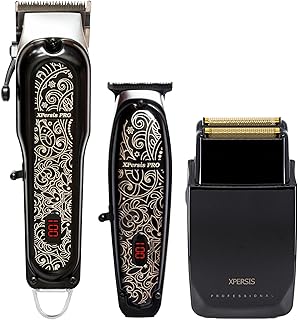 XPERSIS PRO All Metal Quiet and Low Vibration Cordless Hair Clipper + Hair Trimmer for Mens and Barbers +Shaver with Sharp Blades, Cord/Cordless Electric Razor for Mens Black
