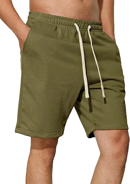 Men's Sweat Shorts 7 Inch Inseam Cotton Summer Beach Shorts Elastic Waist Casual Workout Athletic Shorts