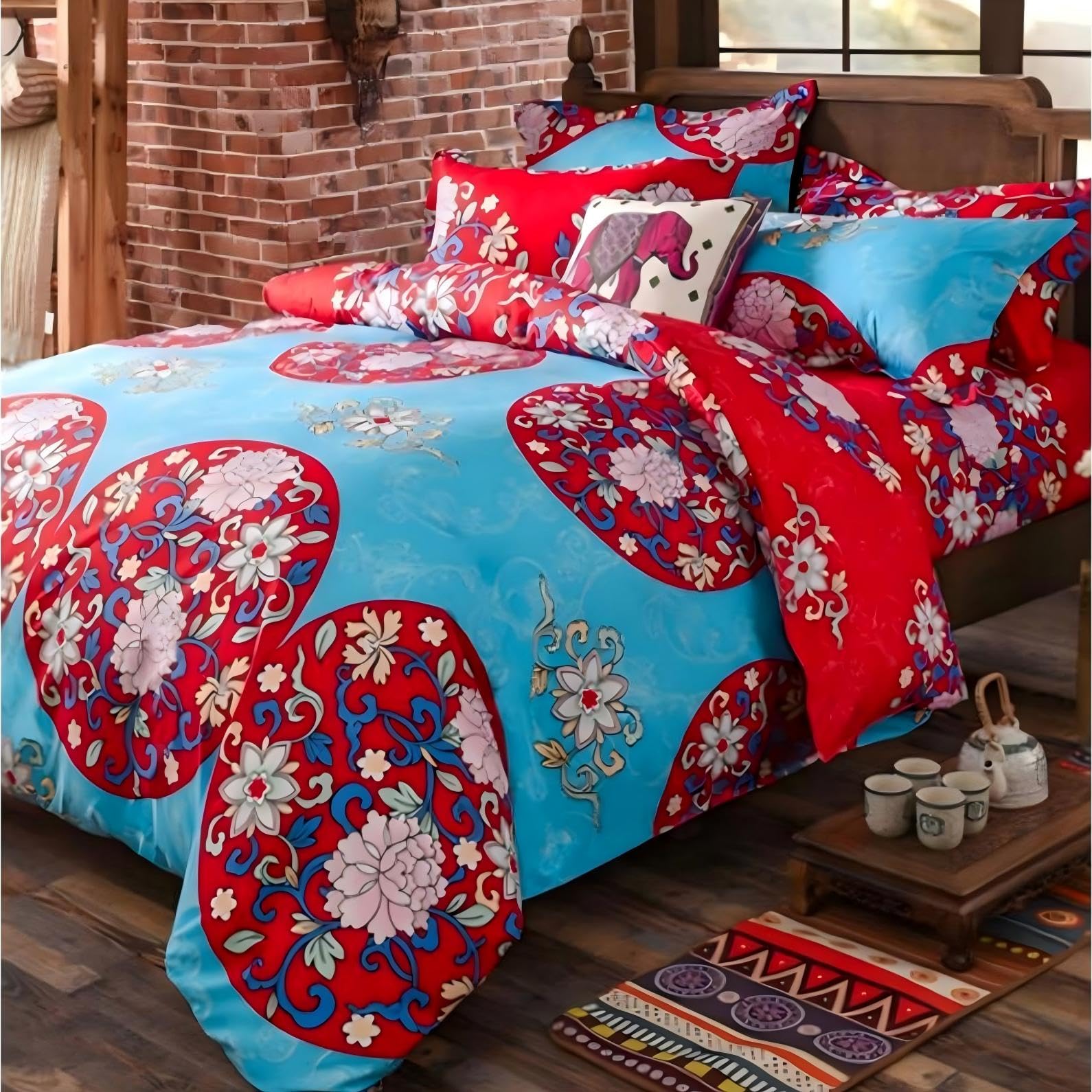 Freyamy Bettwäsche 200x220 Türkis Indischen Mandala Boho Bettwäsche Set