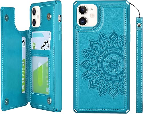Miniatura 7 de Cavor for iPhone 11 Wallet Case with Card Slots Holder,Premium PU Leather Kickstand Feature Case [Wrist Strap] Double Magnetic Clasp Shockproof Flip