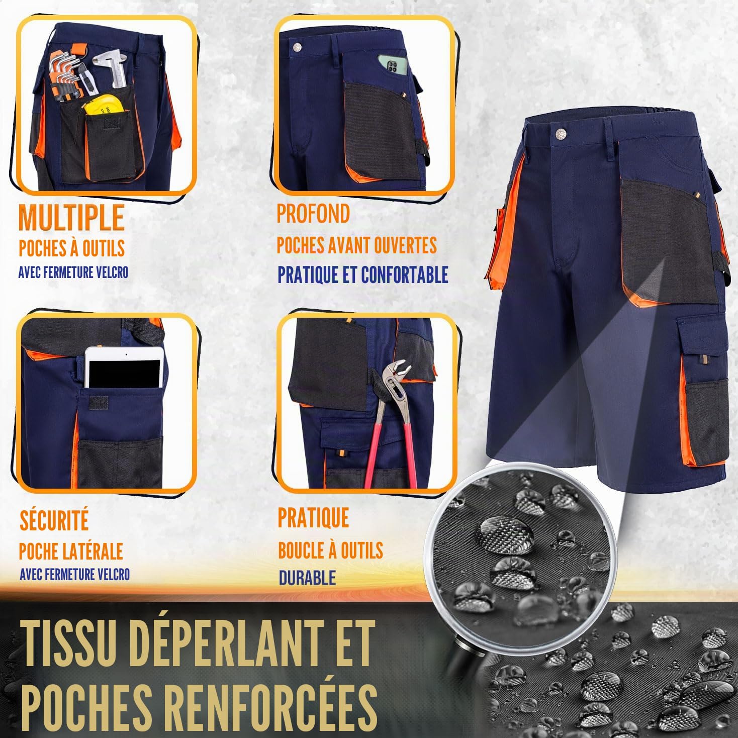 Short de Travail Homme avec Poches | Vêtements Respirants Confortables | Pantalon Court Cargo d'été pour Chantier Peintres Randonnée Sécurité
