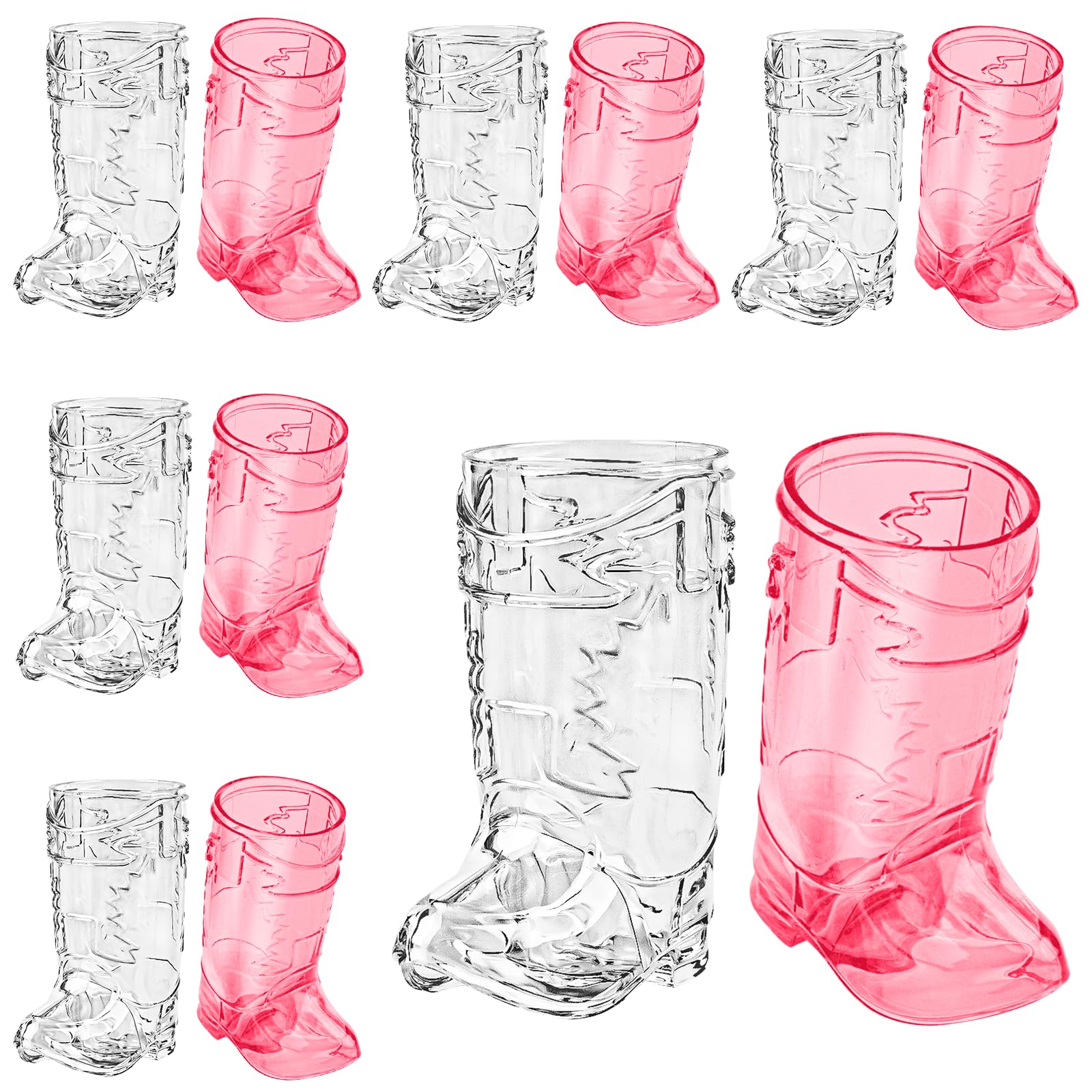Cowboy Boot Shot Glasses, 12 Pcs 1Oz Mini Plastic Boot Cups(Rose Red&amp;Clear)