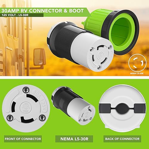 Miniatura 3 de Leisure Cords - Cable de alimentación para autocaravana de 30 amperios, bloqueo de conector de orilla, extremo de repuesto, cierre giratorio marino