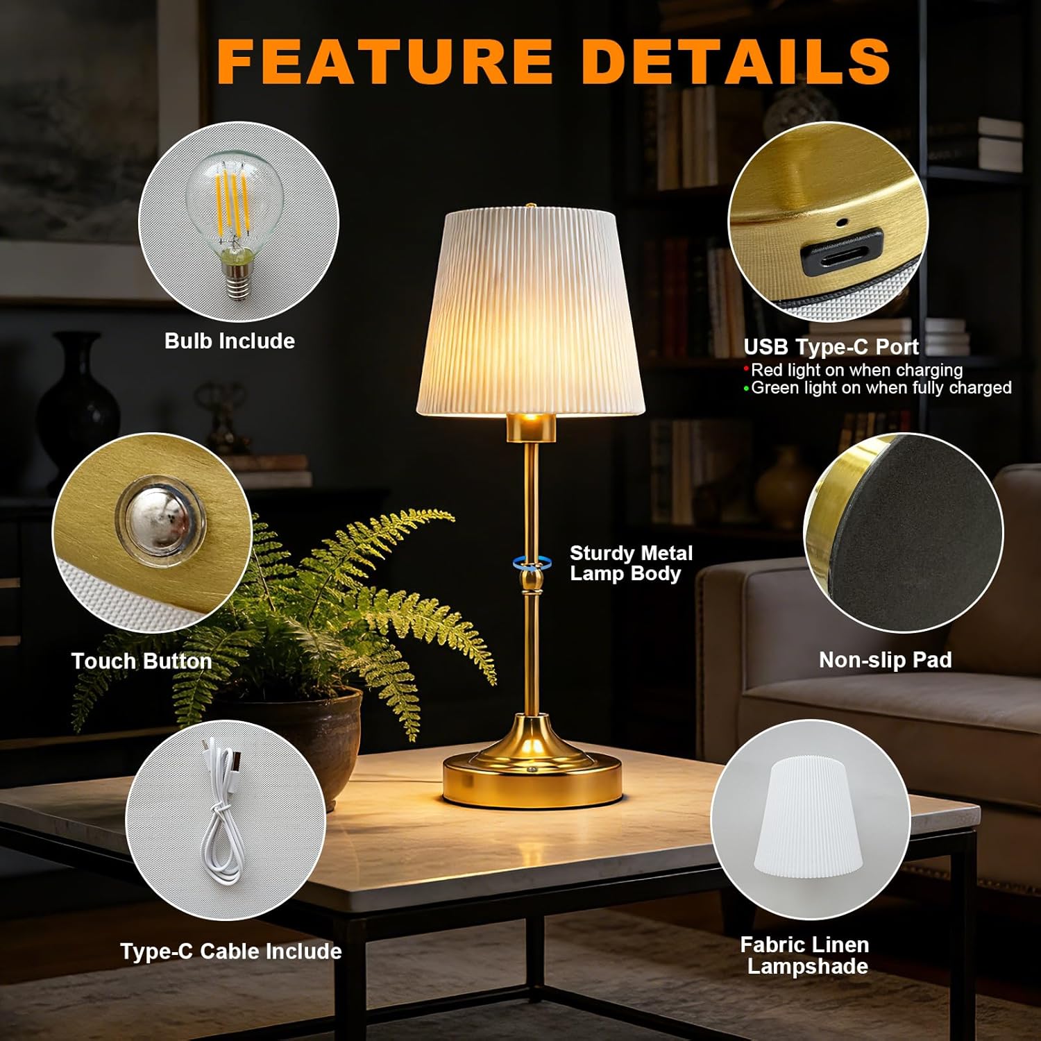 Cordless LED Table Lamp Rechargeable-5200mAh Battery Operated Lamp with Stepless Dimming,Touch Control/Smart Memory,Portable Wireless Lamp for Kid's Room/Dining Table/Bedroom/Home Decor