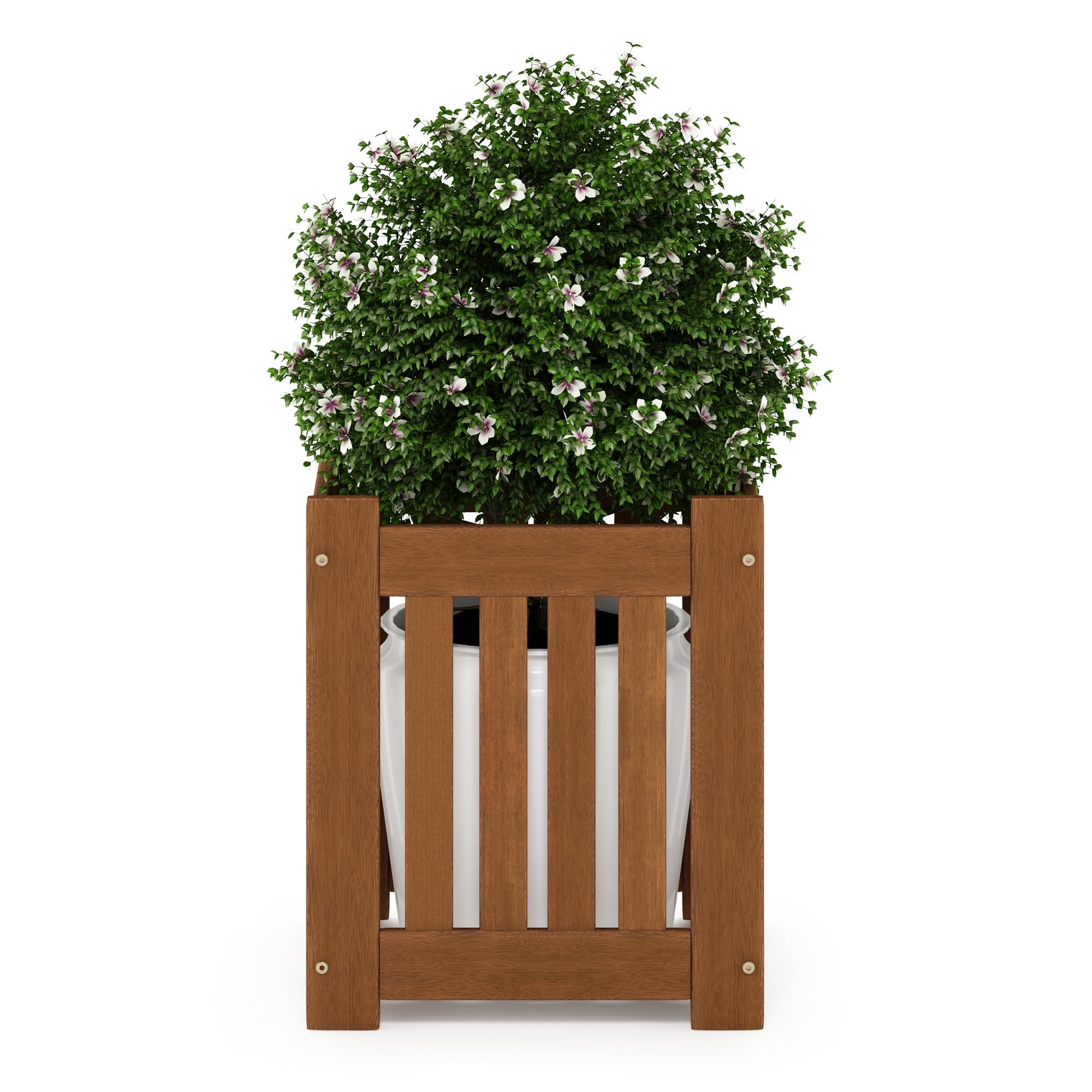 Furinno TIOMAN - Fioriera in legno massiccio, cubo da giardino, in olio di teak, per interni ed esterni, giardino, patio, balcone, legno chiaro