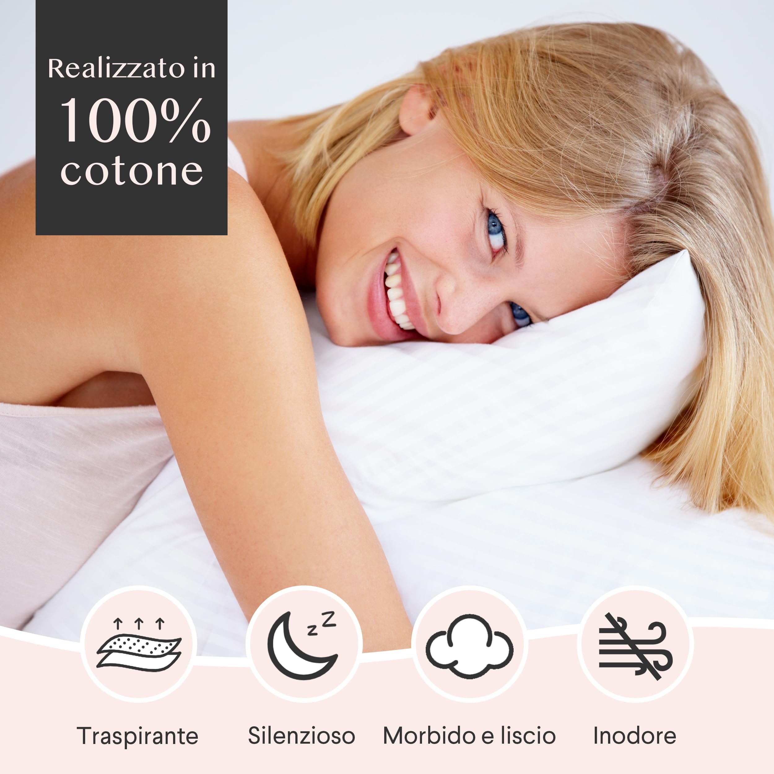 FAUNNA Federe cuscino letto cotone 50x80 cm, confezione da 2 — 100% cotone, traspiranti e silenziose, con cerniera nascosta, certificazione OEKO-TEX
