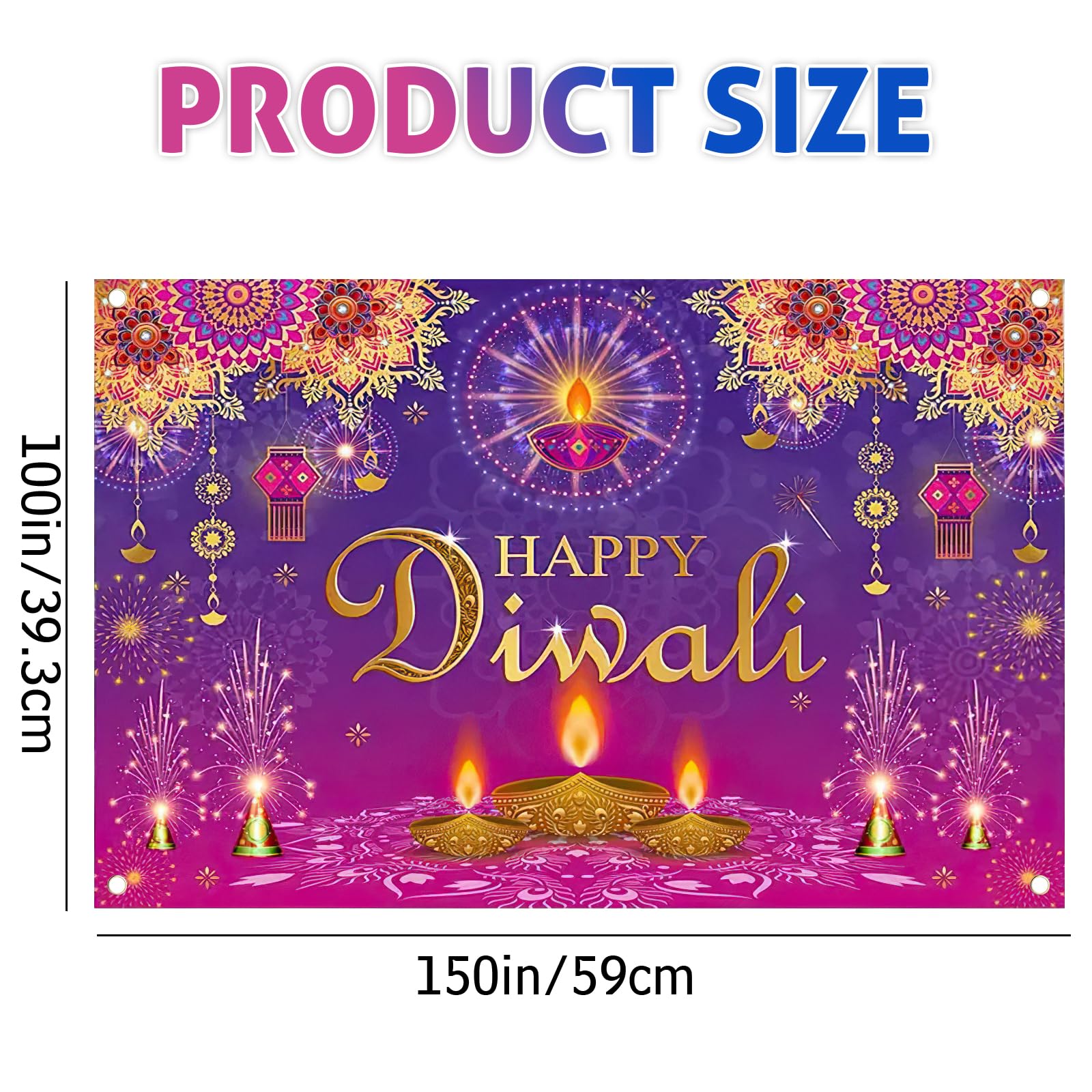 Diwali Decor Banner, Happy Diwali Backdrop Banner Decorations, Indian Deepavali Lights Diyas Decor Supplies - Image 2