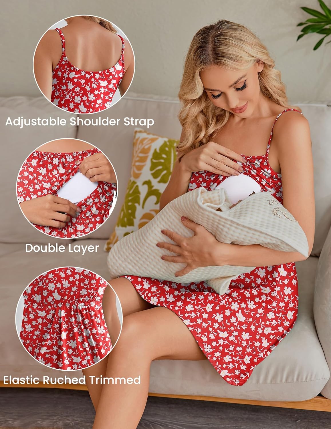Ekouaer Womens Sleeveless Nursing Dress Summer Breastfeeding Dresses Adjustable Strap Maternity Clothes - Image 4