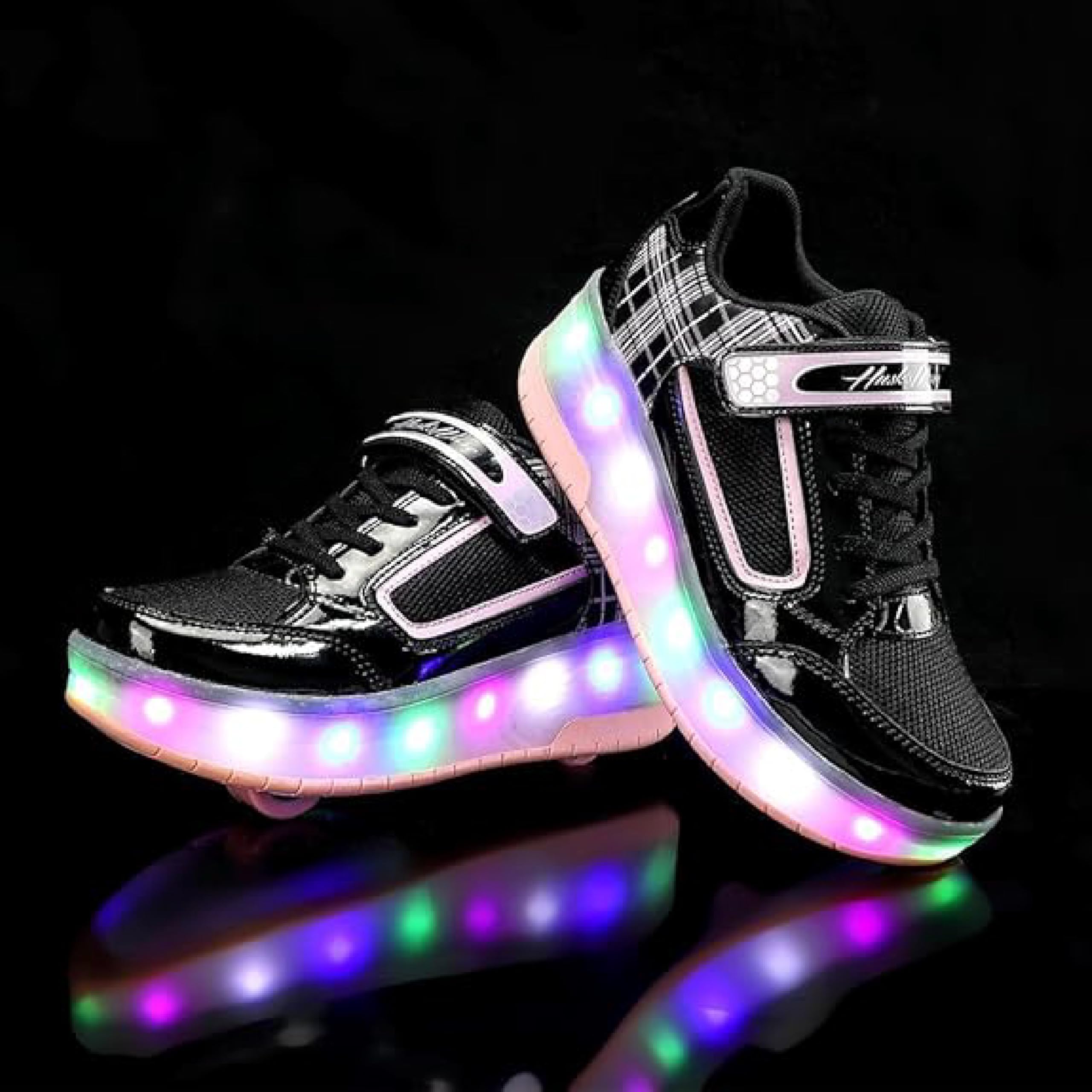 HUSKSWARE Kinder Rollschuhe mit LED Blinkrädern & USB-Aufladung, abnehmbare Rollen, Turnschuhe für Mädchen und Jungen