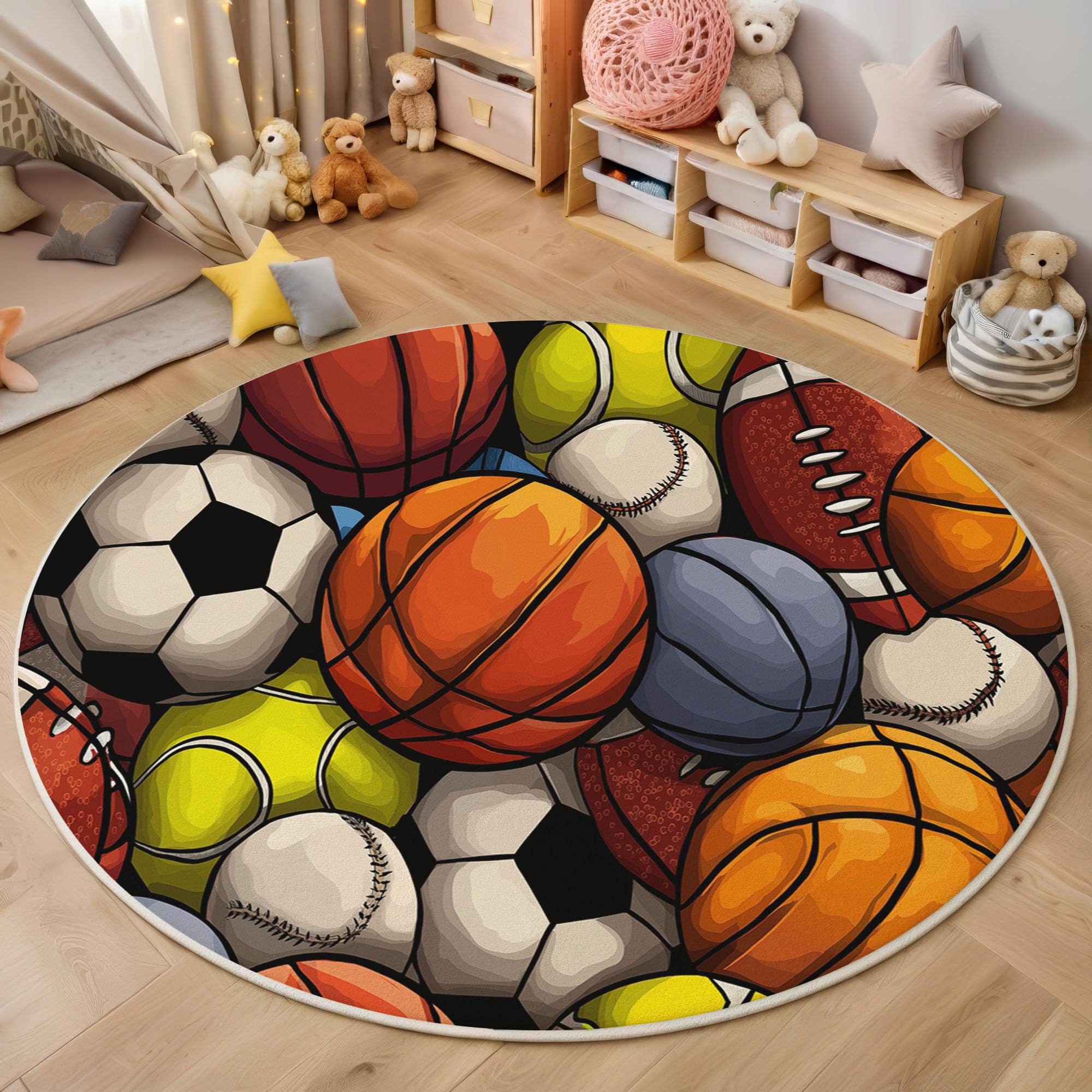 Tapis rond ballon de sport orange 160cm pour isoler le sol des enfants