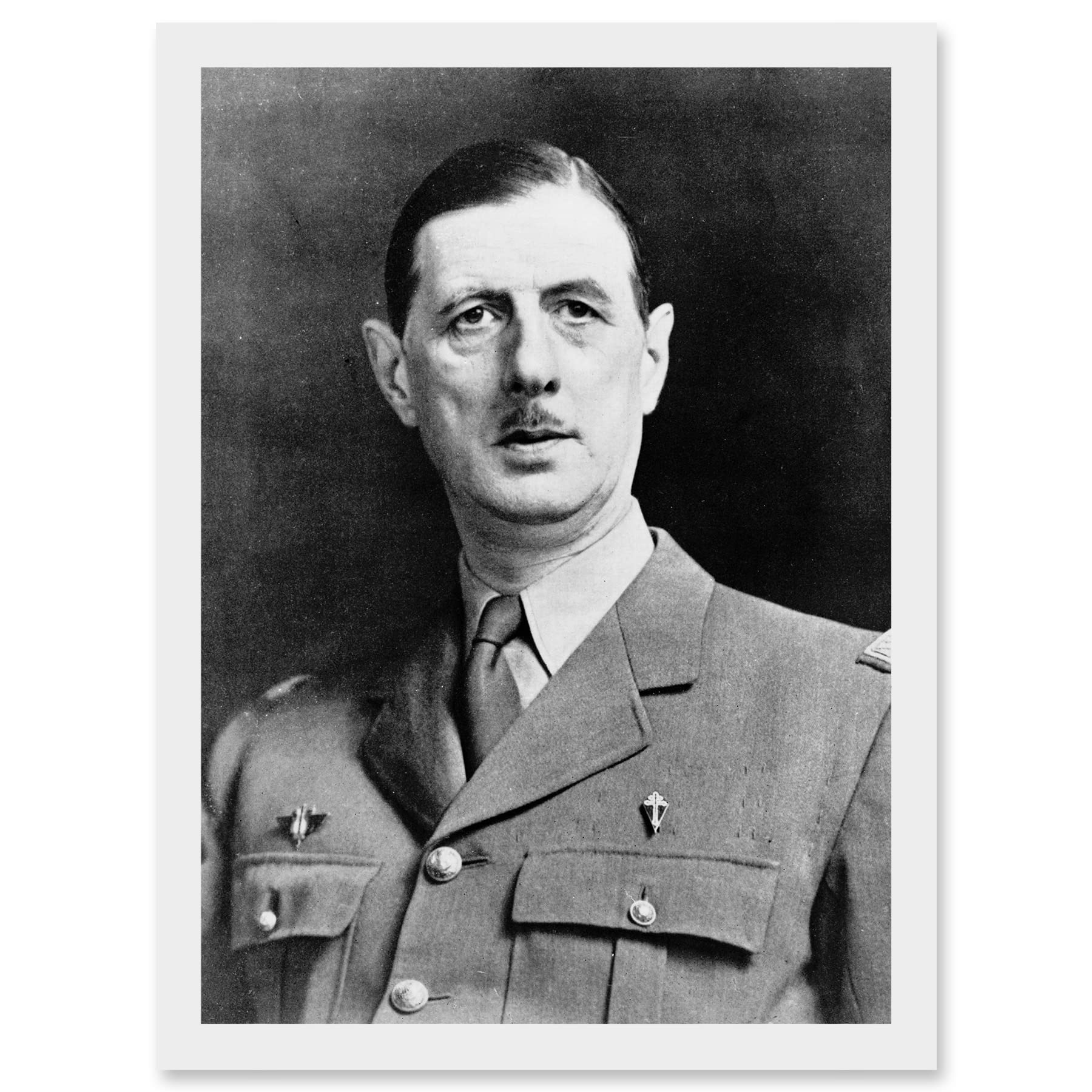 Artery8 President War General Charles De Gaulle French Portrait A4 Artwork Framed Wall Art Print
