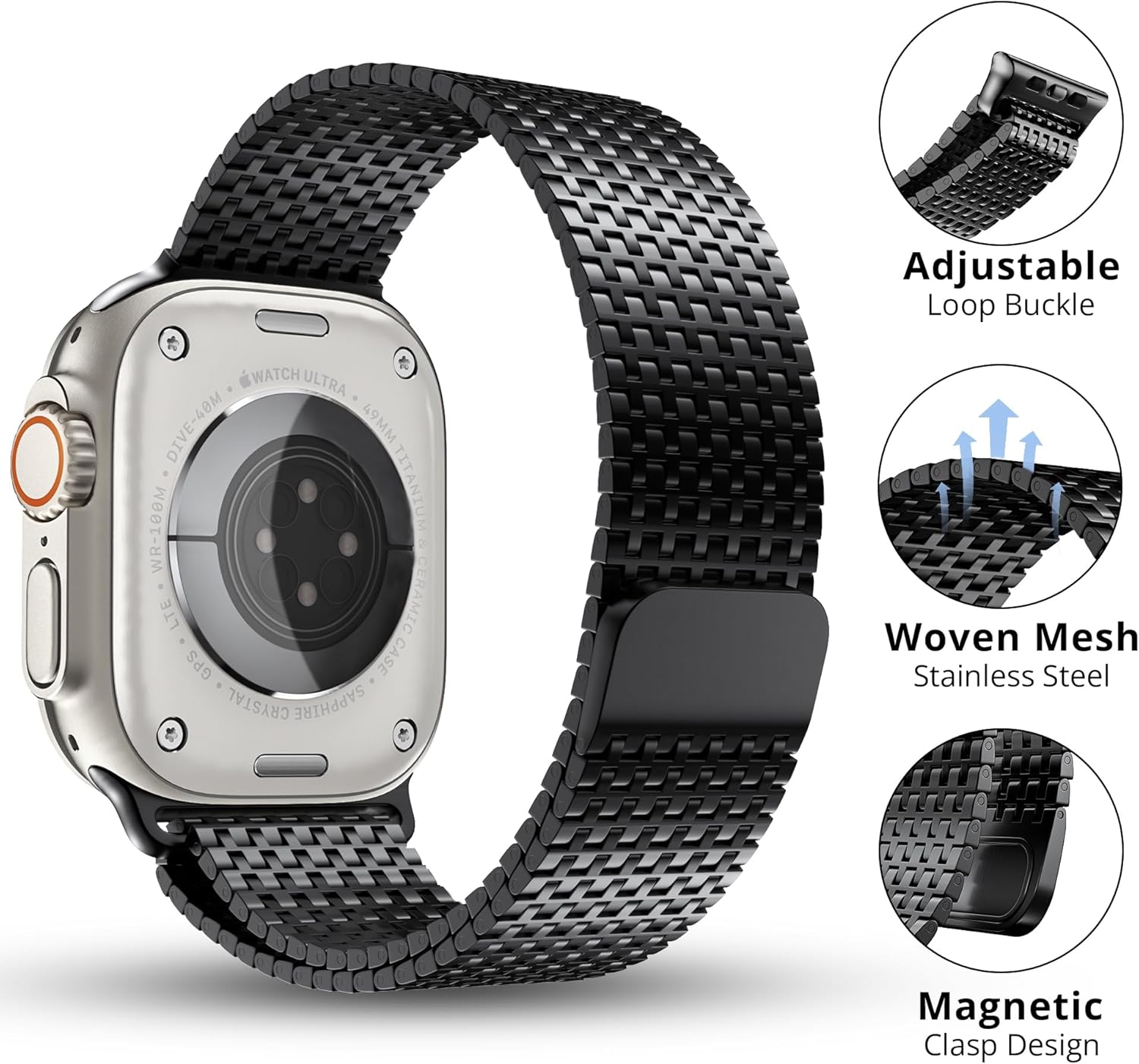 LULULOOK Milanese Mesh Loop Compatible with Apple Watch Band 49/46/45/44/42/41/40/38mm for Men Women, Stainless Steel Magnetic Buckle Strap for iWatch Ultra 3/2 Ultra Series 11 10 9 8 7 6 SE 5 4 3 - Image 2
