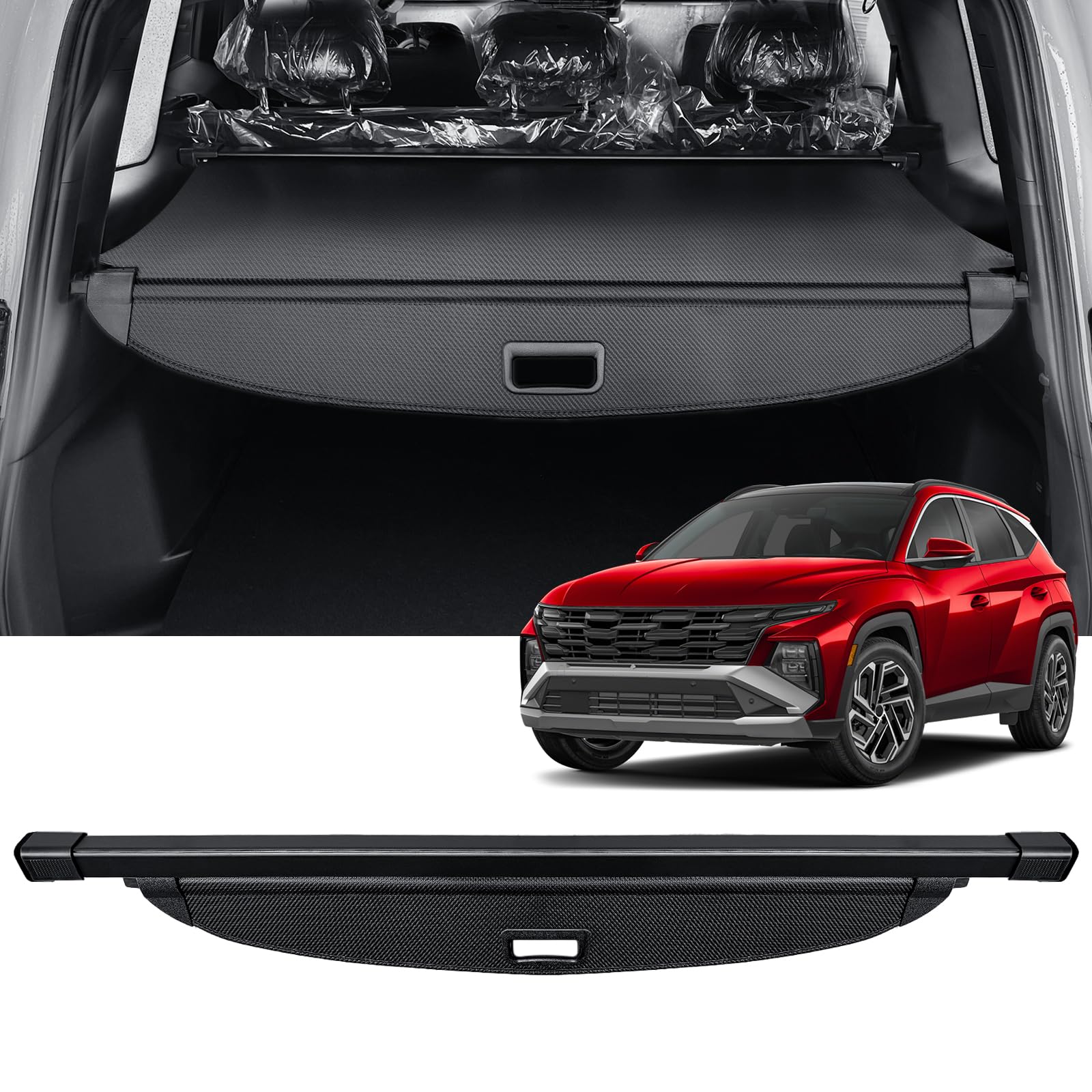 AUXKO Retractable Cargo Cover for Hyundai Tucson 2026-2022, Trunk Cover Luggage Security Shade Cover for 2026 2025 2024 Hyundai Tucson Shielding Shade Anti-Peeping Luggage Privacy Screen, Carbon Fiber for 2026-2022 Hyundai Tucson