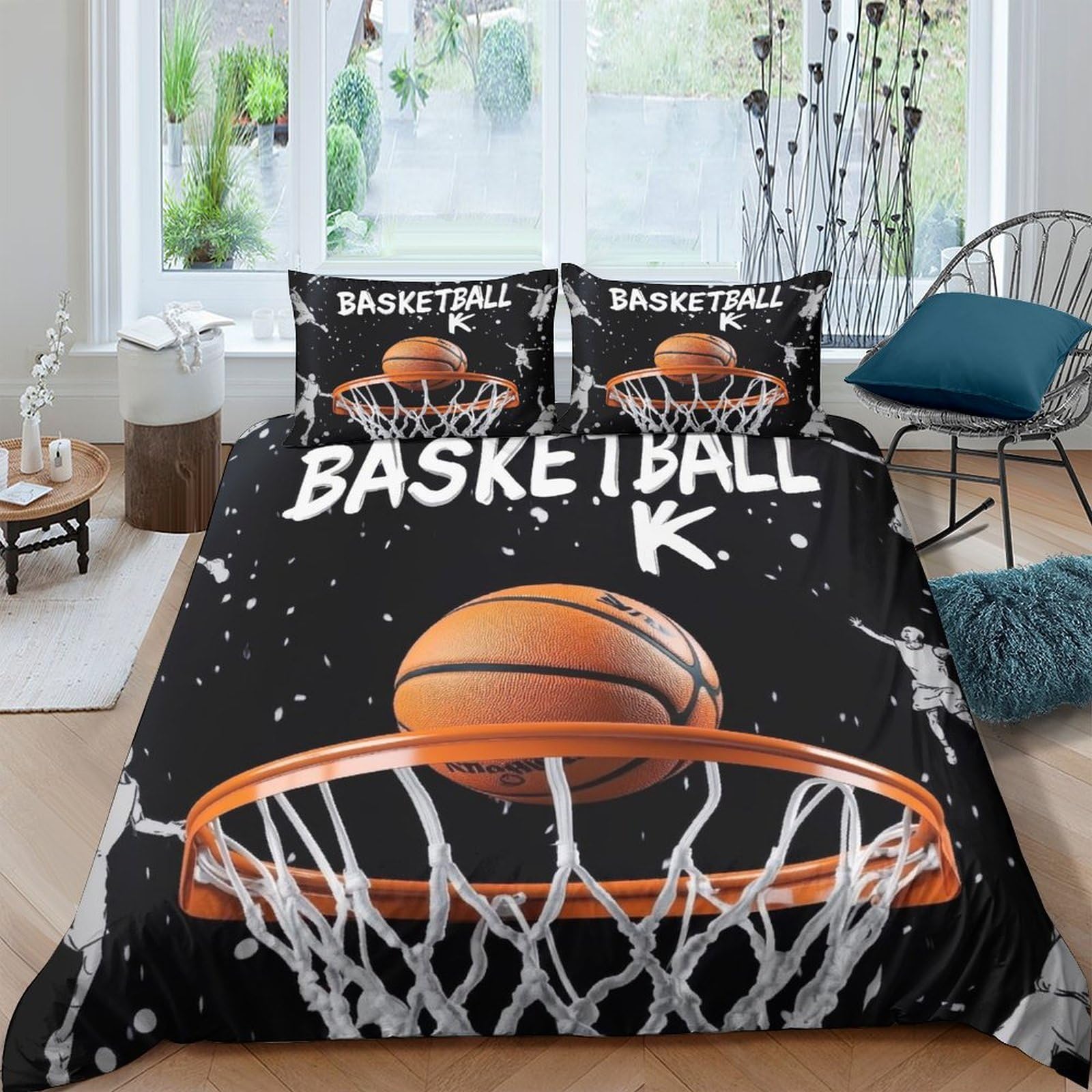 Ctjqhvkz Style-6 3D Printed Basketball Hoop Fitted Sheet Microfiber Orange Sports Bed Sheet For Bedroom Dorm Mattress Decor Single（135X200cm）