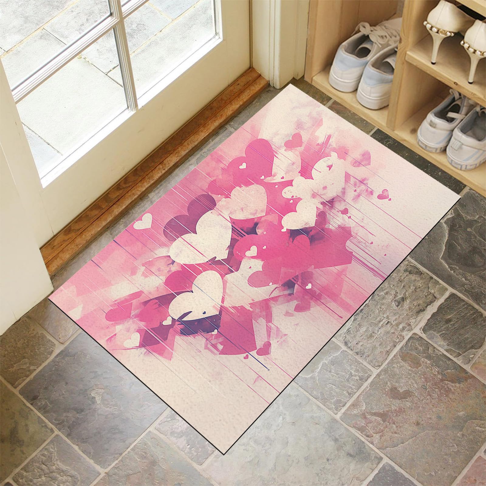 Paillasson attrape poussière 90x150cm rose avec tapis lavable extérieur