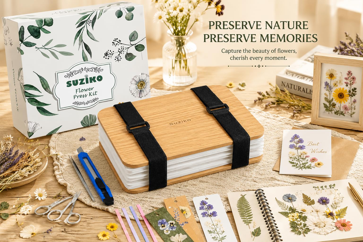 Suziko professionelles Blumenpressen-Set - Blumenkonservierungs-Set 6 Schichten 16 x 21 cm Blumenpressen-Set für Erwachsene und Kinder - Tolles Geschenk für Kunst- und Handwerksliebhaber