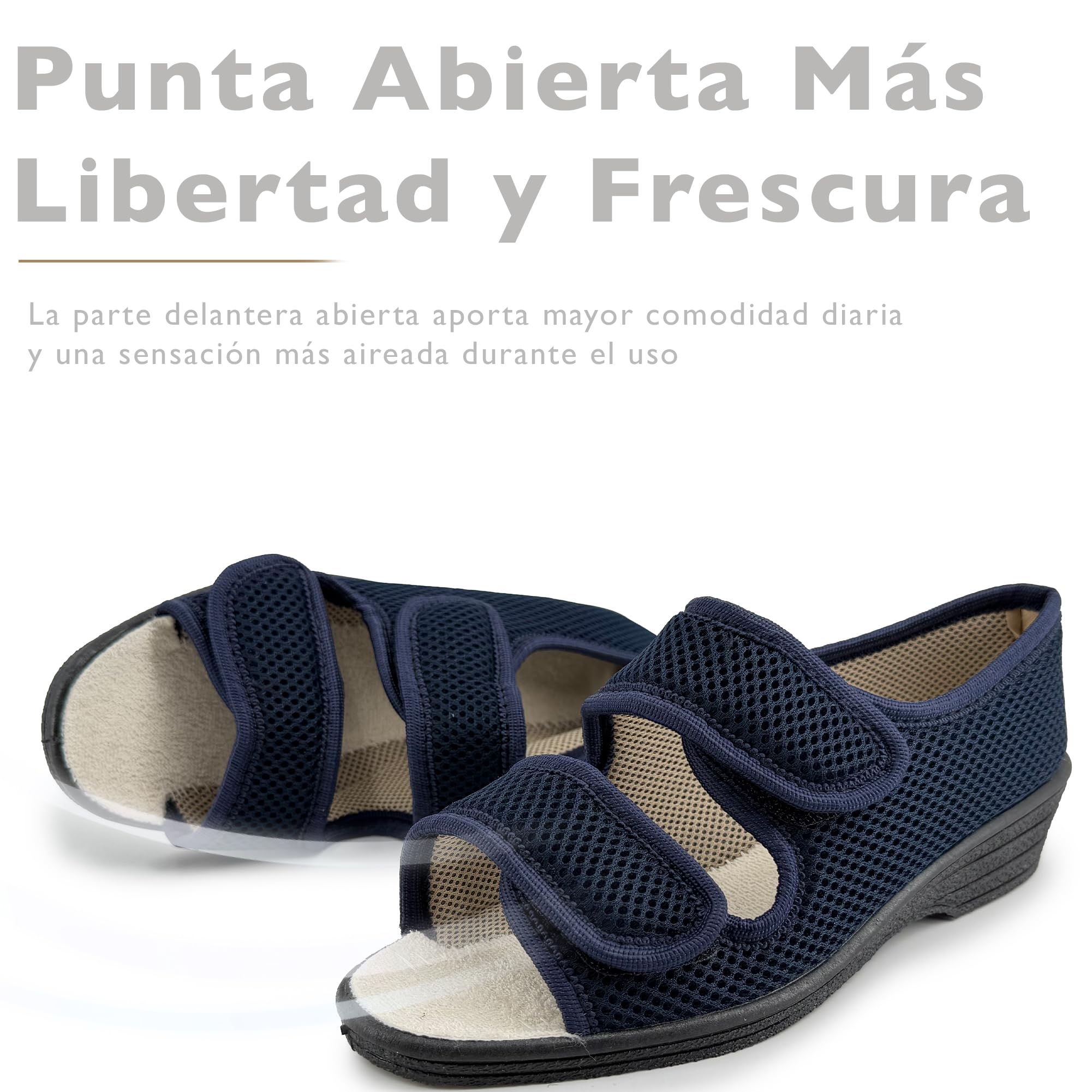 JOMIX Zapatillas Casa Mujer Verano Abiertas con Cierre Ajustable Cómodas Ajustables para Casa Uso Diario Ligeras Frescas para Pies Delicados